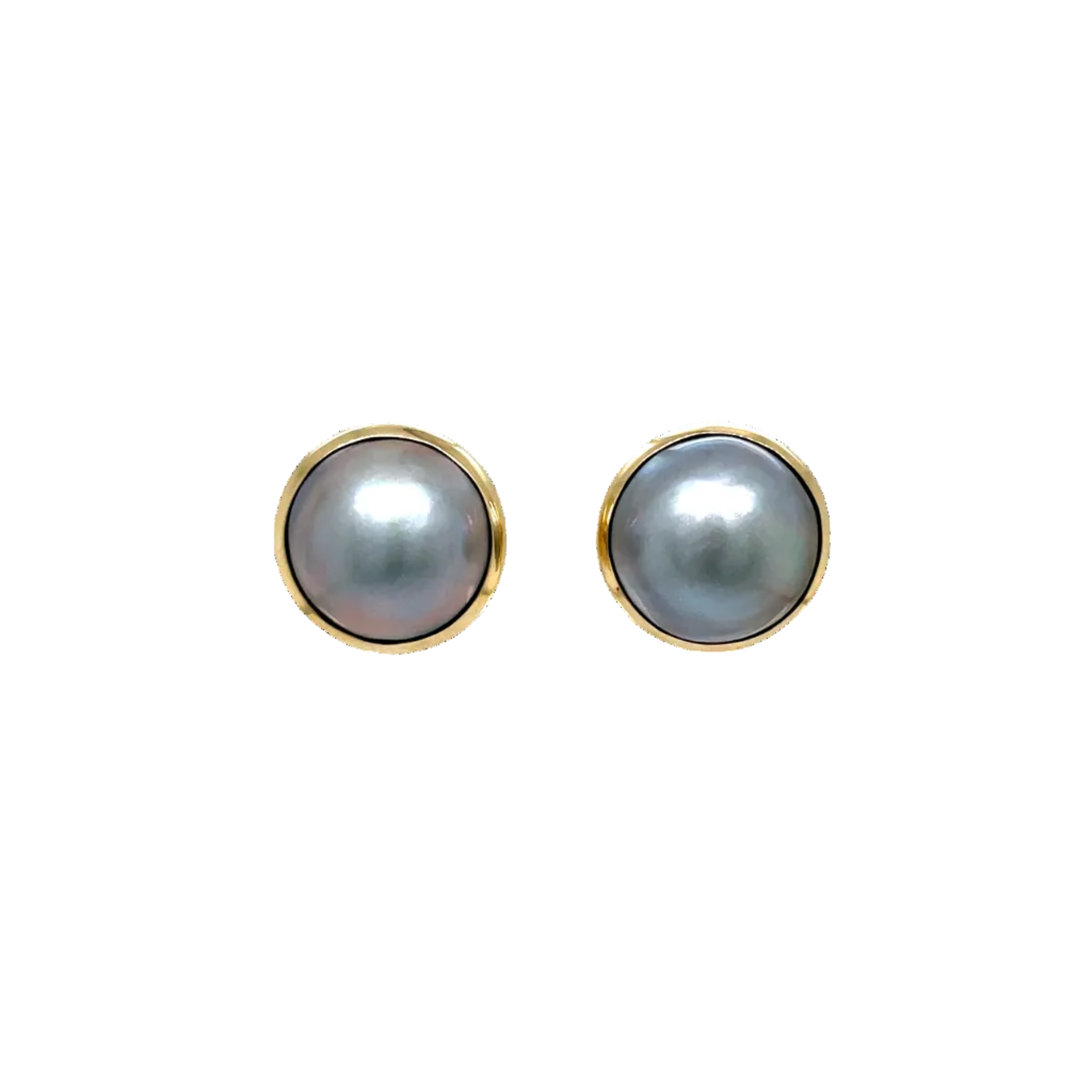 9ct Yellow Gold Grey Mabe Pearl Stud Earrings