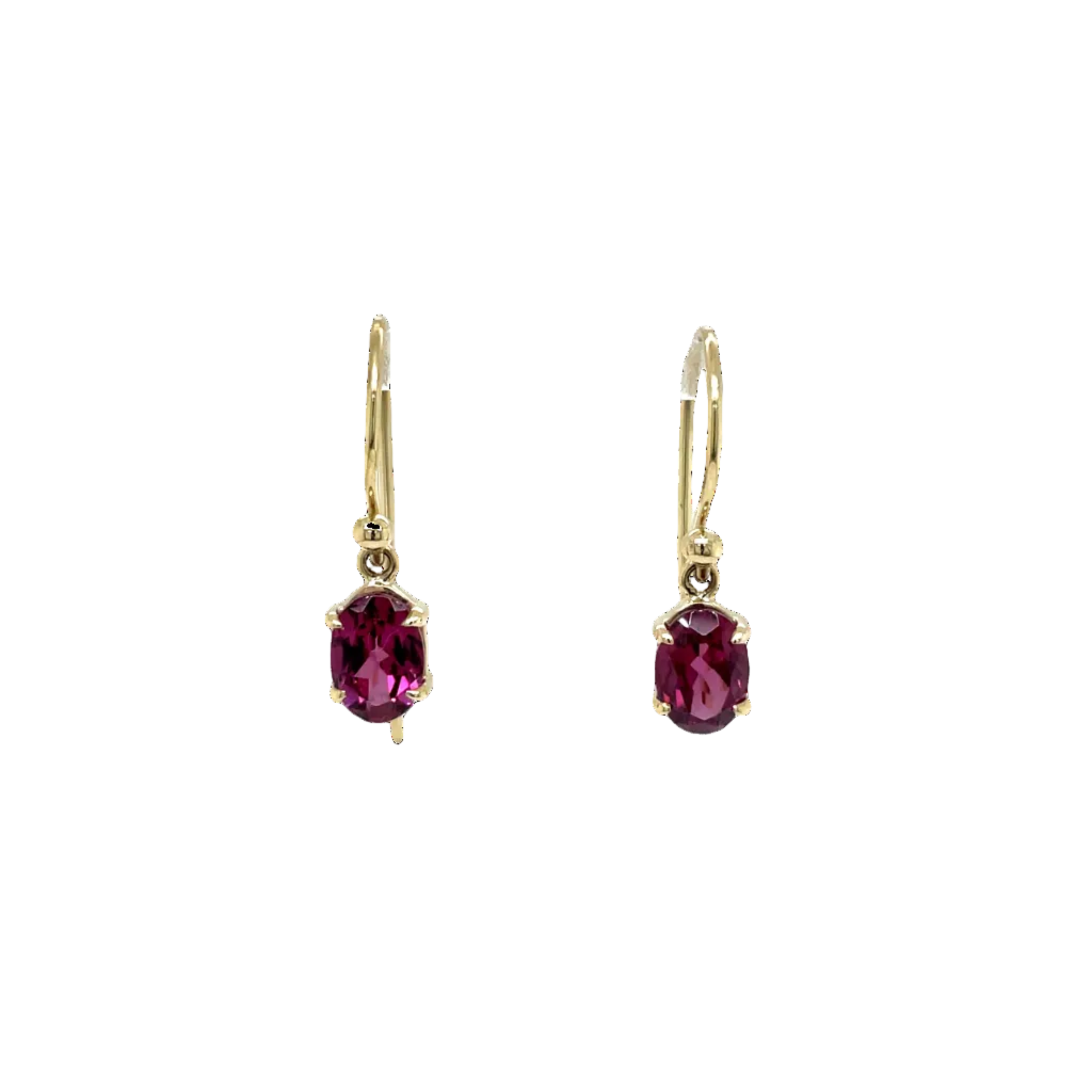 9ct Yellow Gold Oval Rhodolite Garnet Drop Earrings