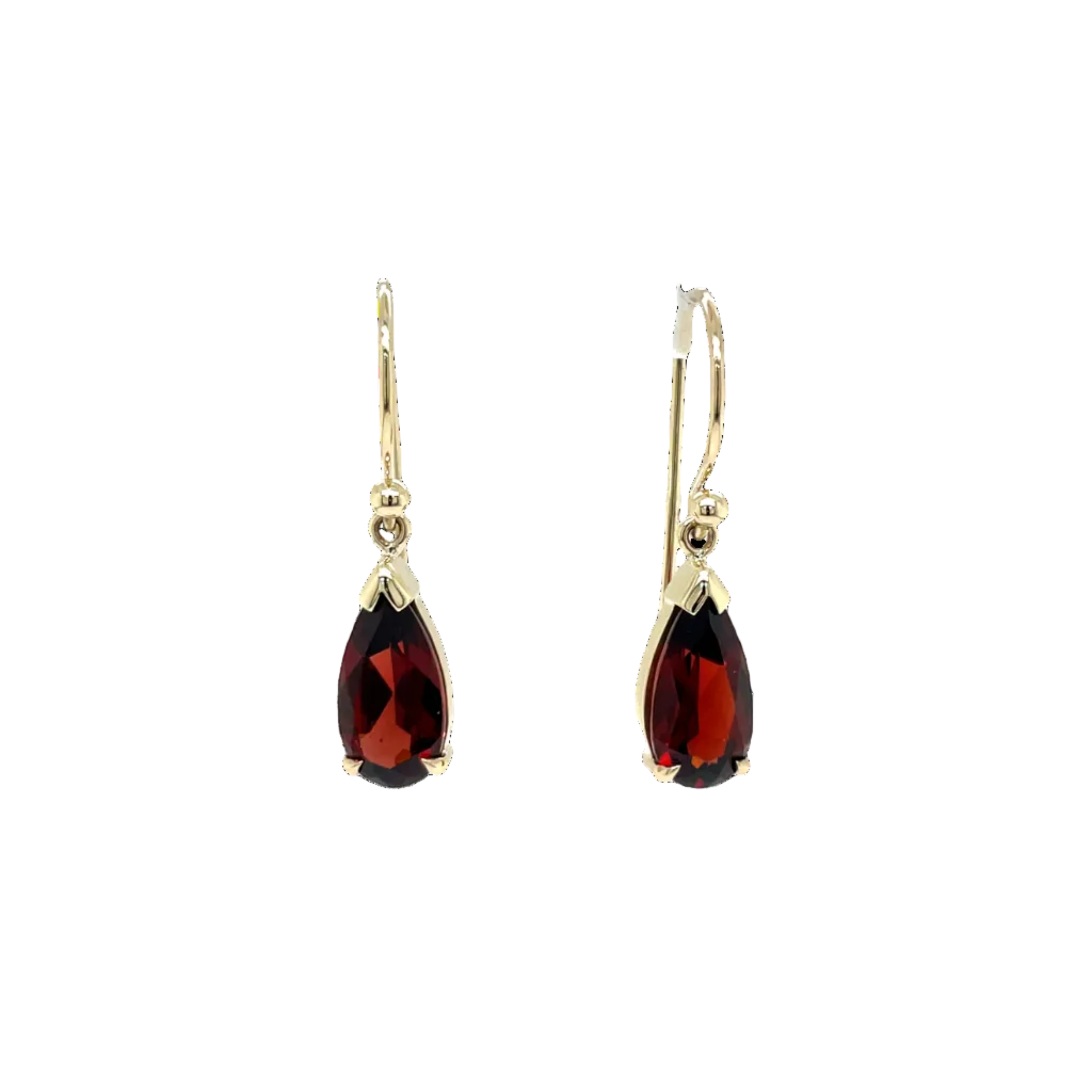 9ct Yellow Gold Pear Shape Garnet Drop Earrings