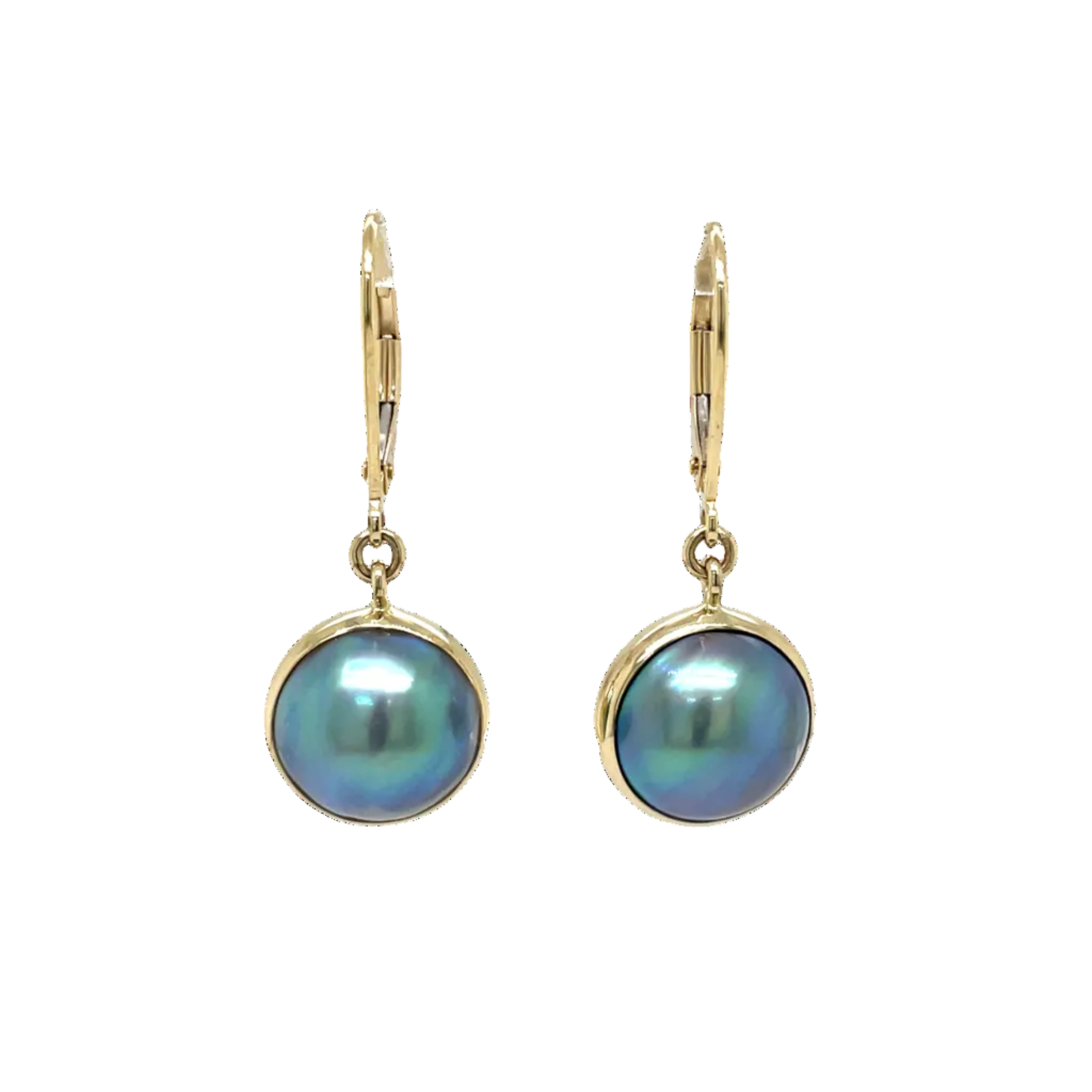 9ct Yellow Gold Grey Mabe Pearl Drop Earrings