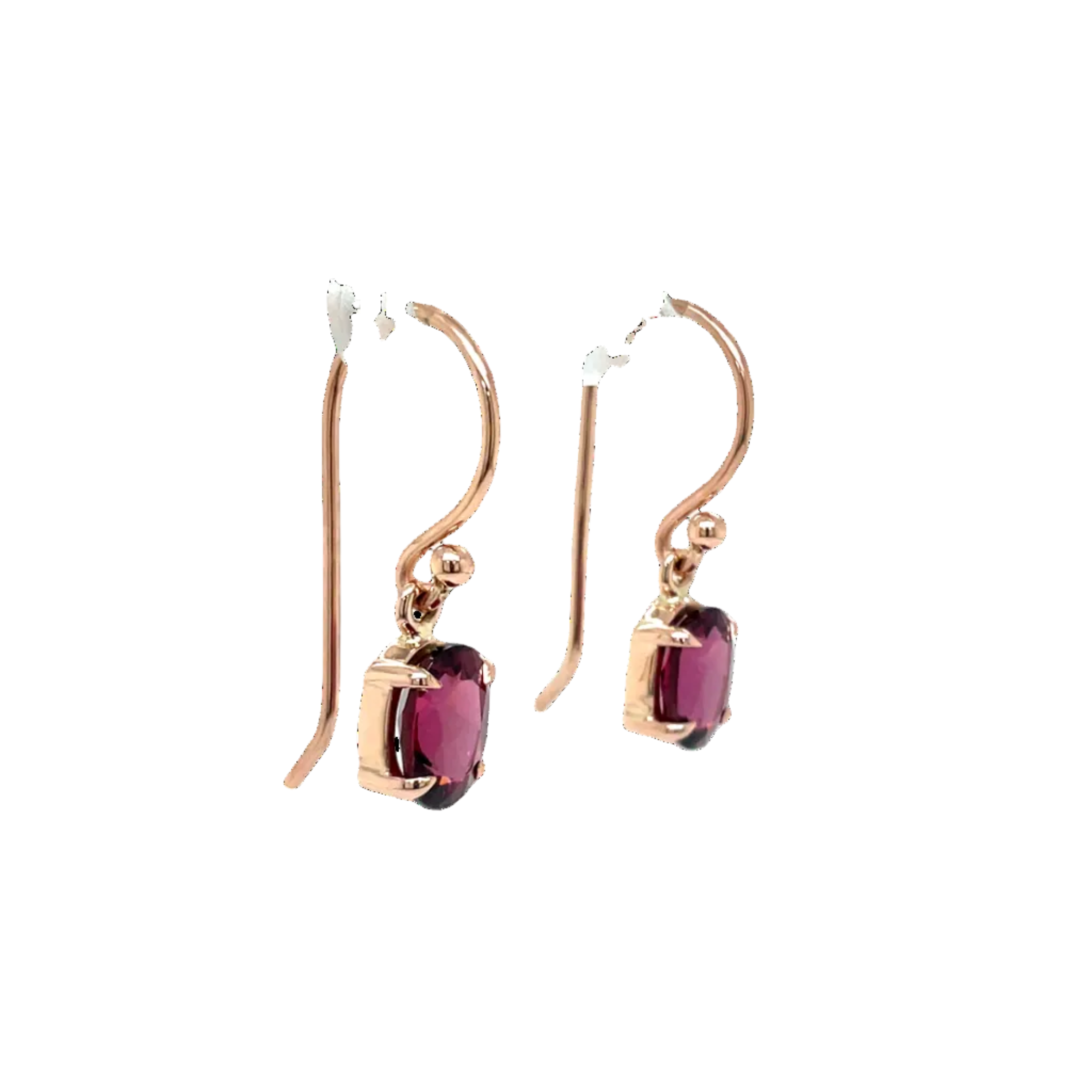 9ct Rose Gold Oval Rhodolite Garnet Drop Earrings