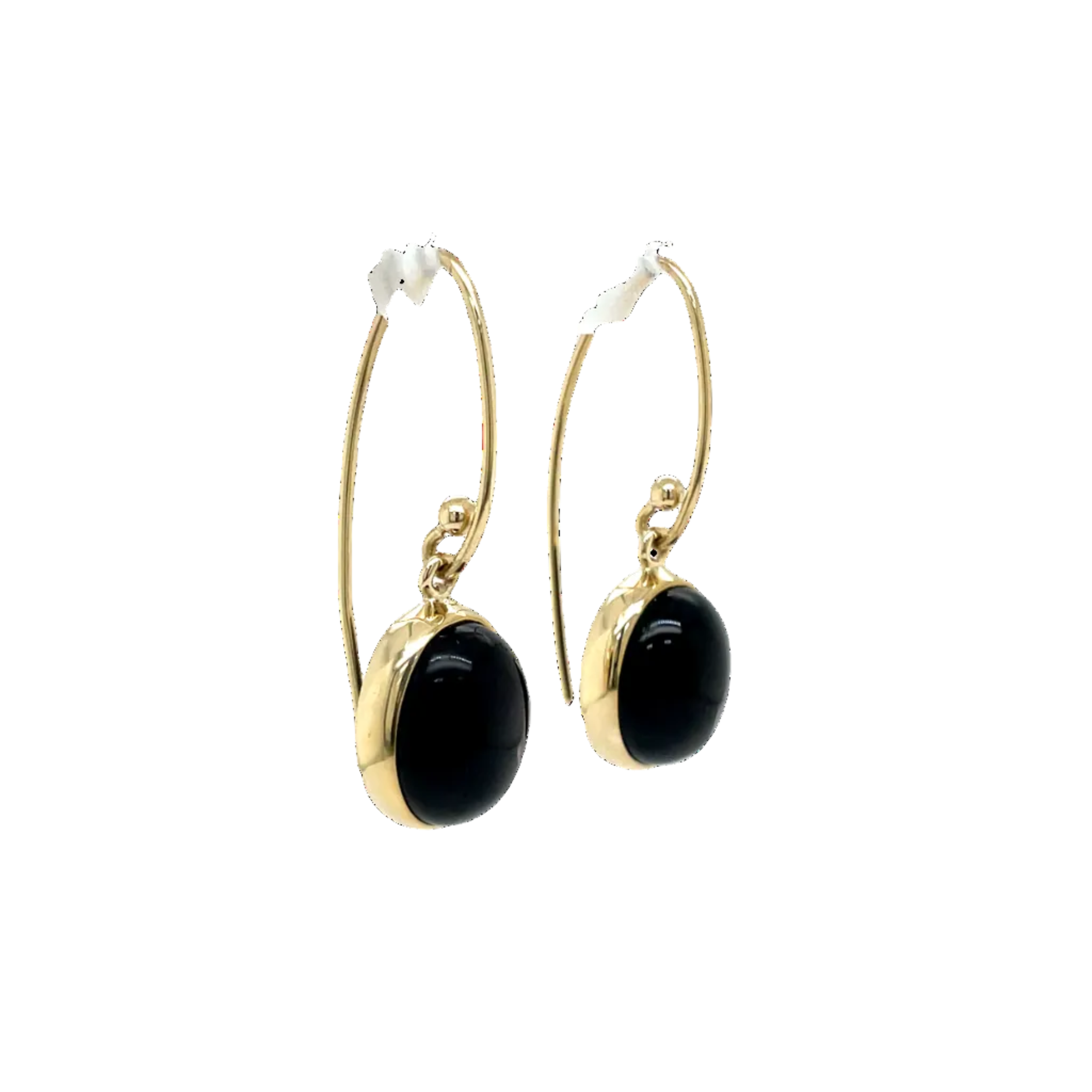 9ct Yellow Gold Oval Cabachon Onyx Drop Earrings