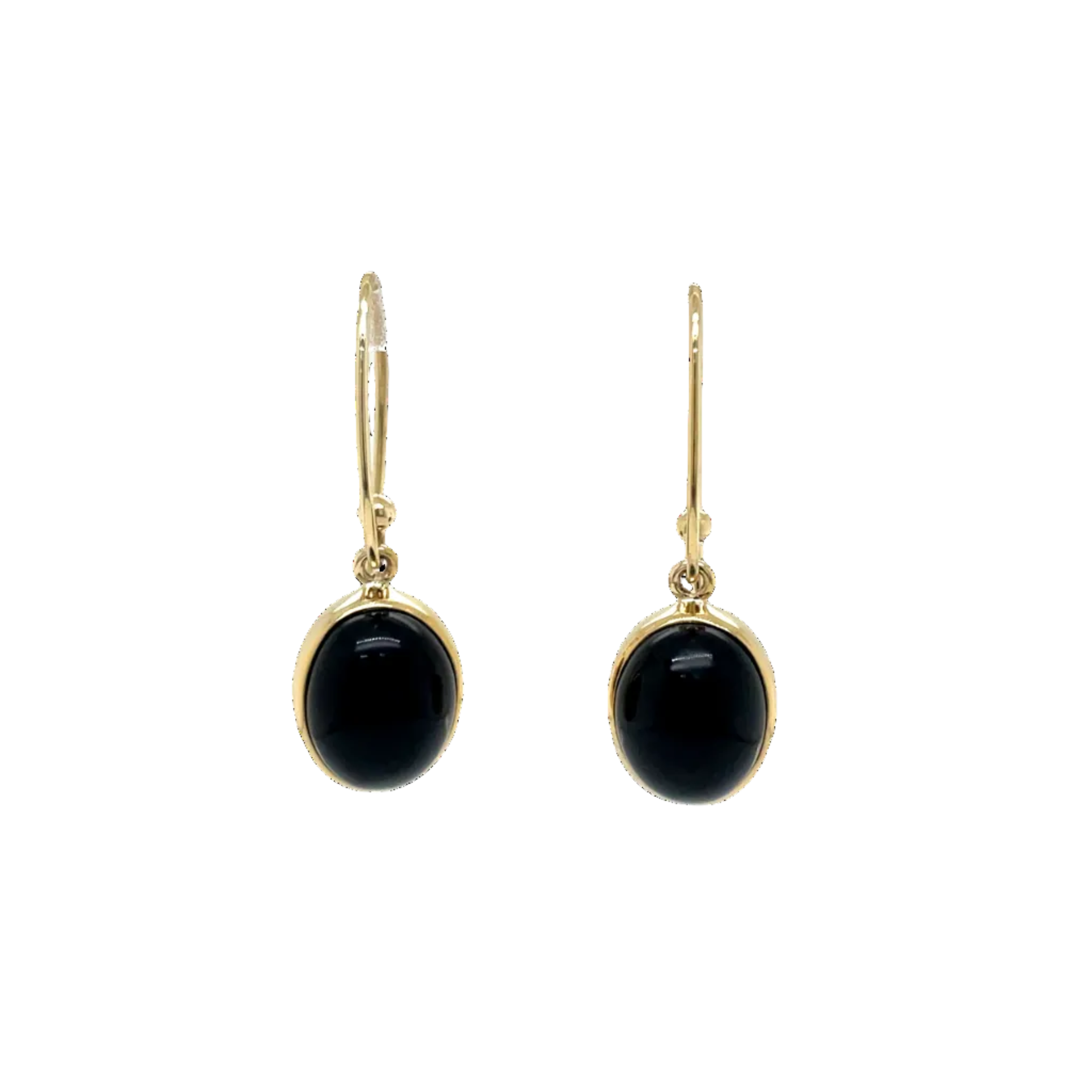 9ct Yellow Gold Oval Cabachon Onyx Drop Earrings