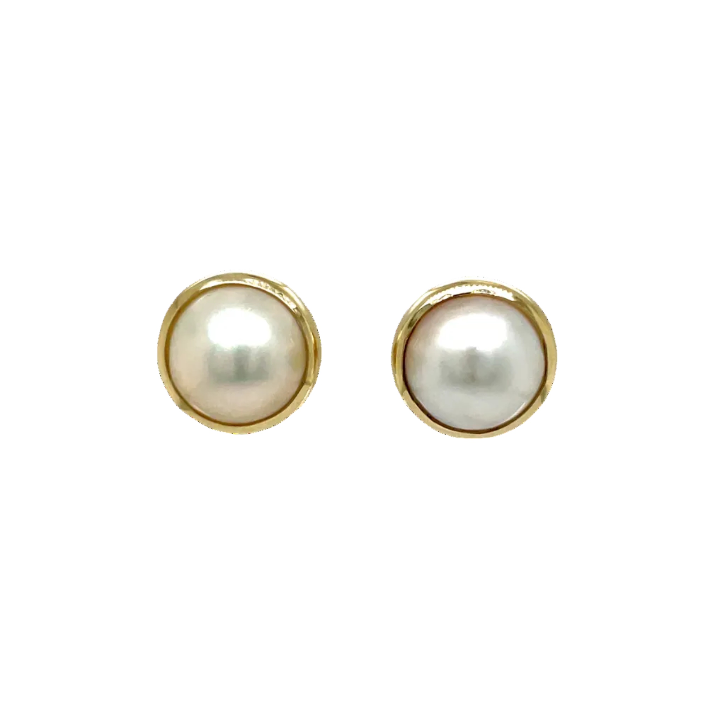 9ct Yellow Gold White Mabe Pearl Stud Earrings