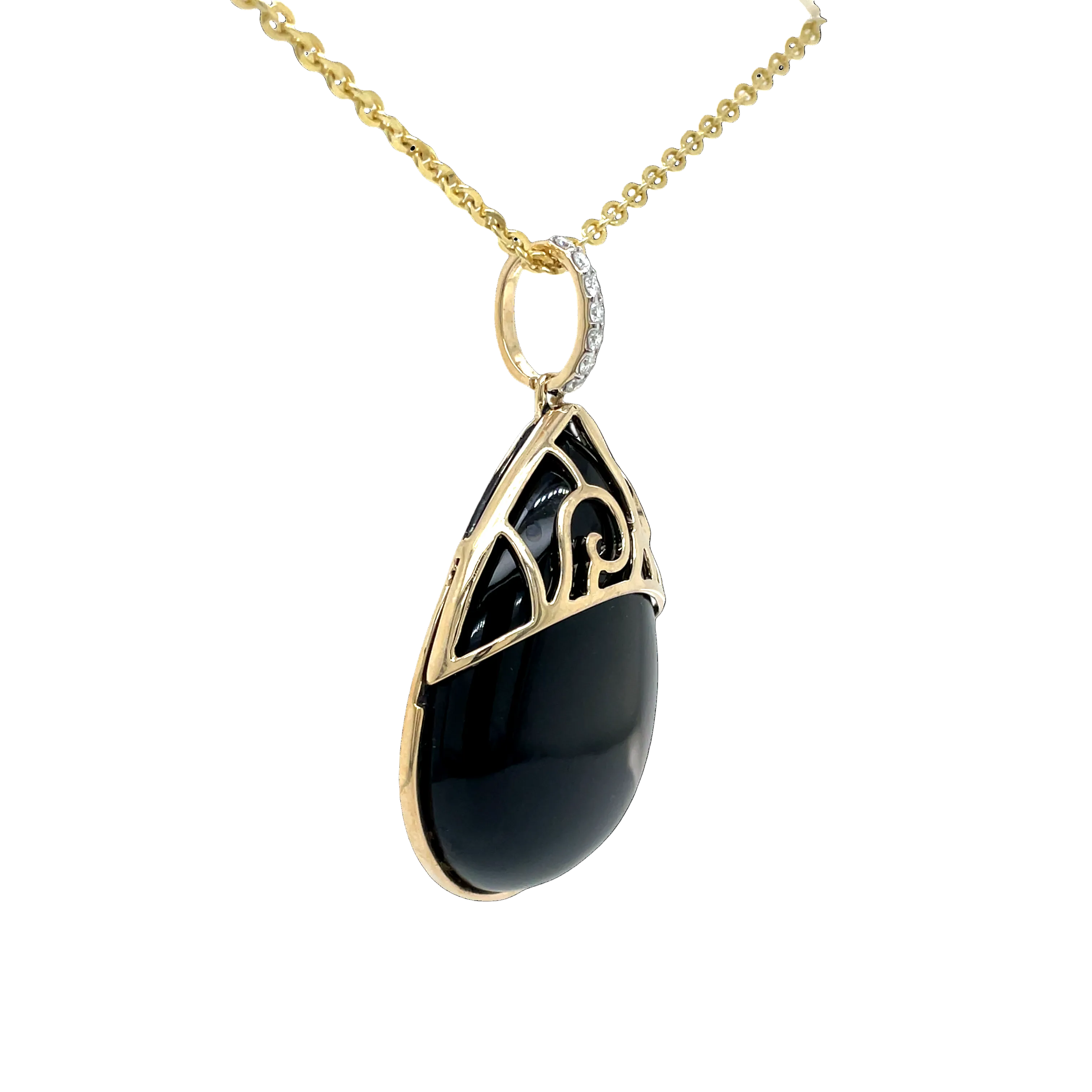9ct Yellow Gold Onyx and Natural Diamond Pendant