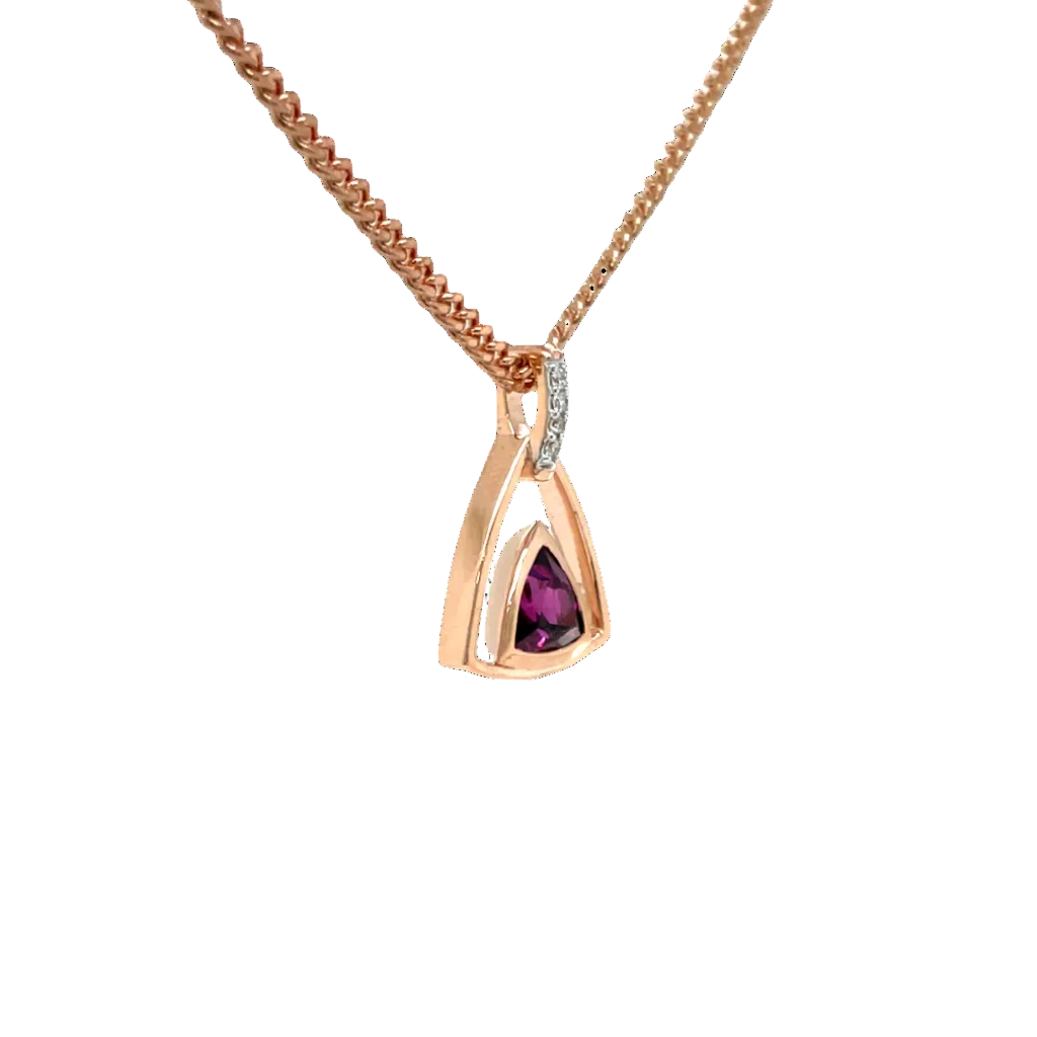 9ct Rose Gold Rhodolite Garnet Triangular Pendant