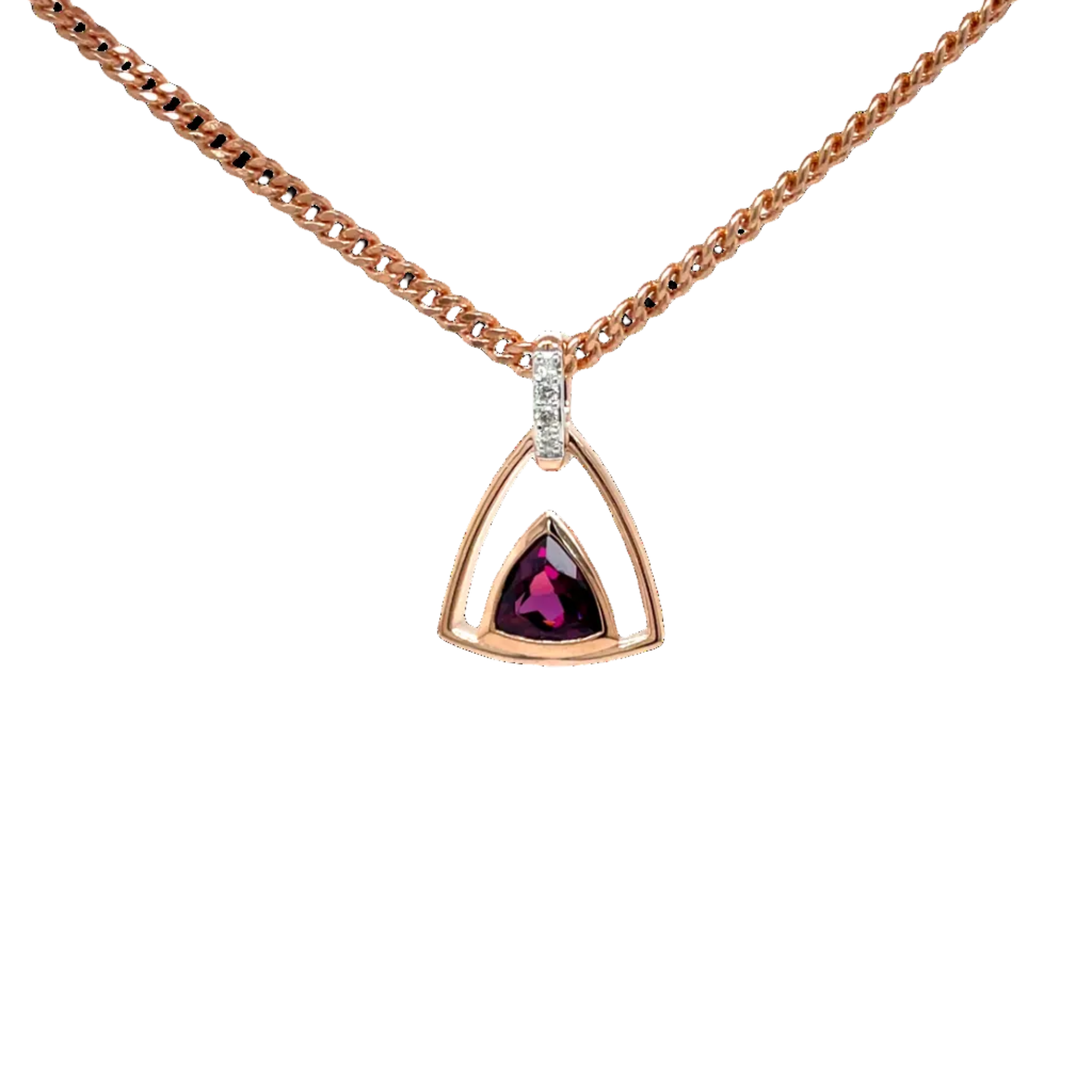 9ct Rose Gold Rhodolite Garnet Triangular Pendant