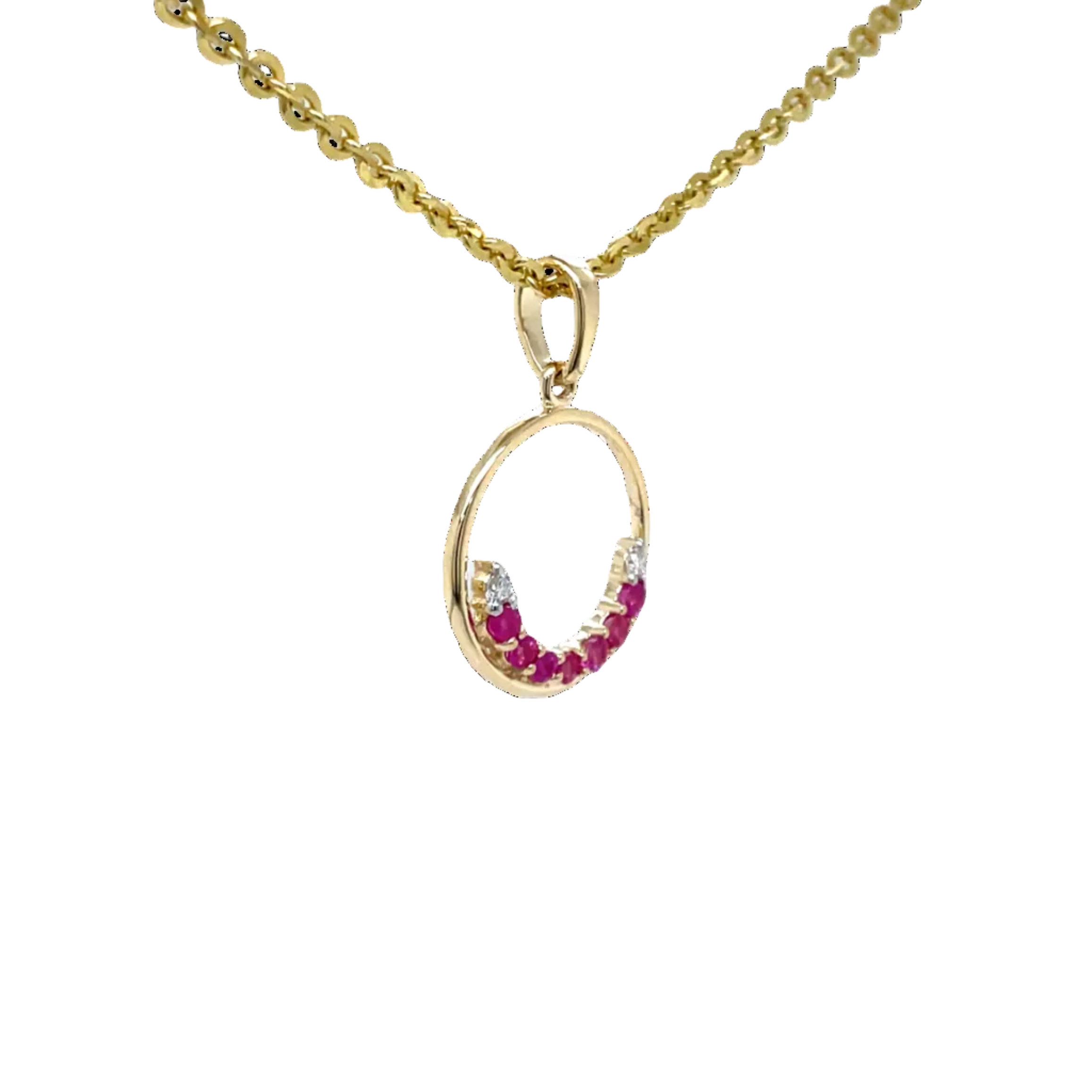 9ct Yellow Gold Natural Ruby and Natural Diamond Circle Pendant