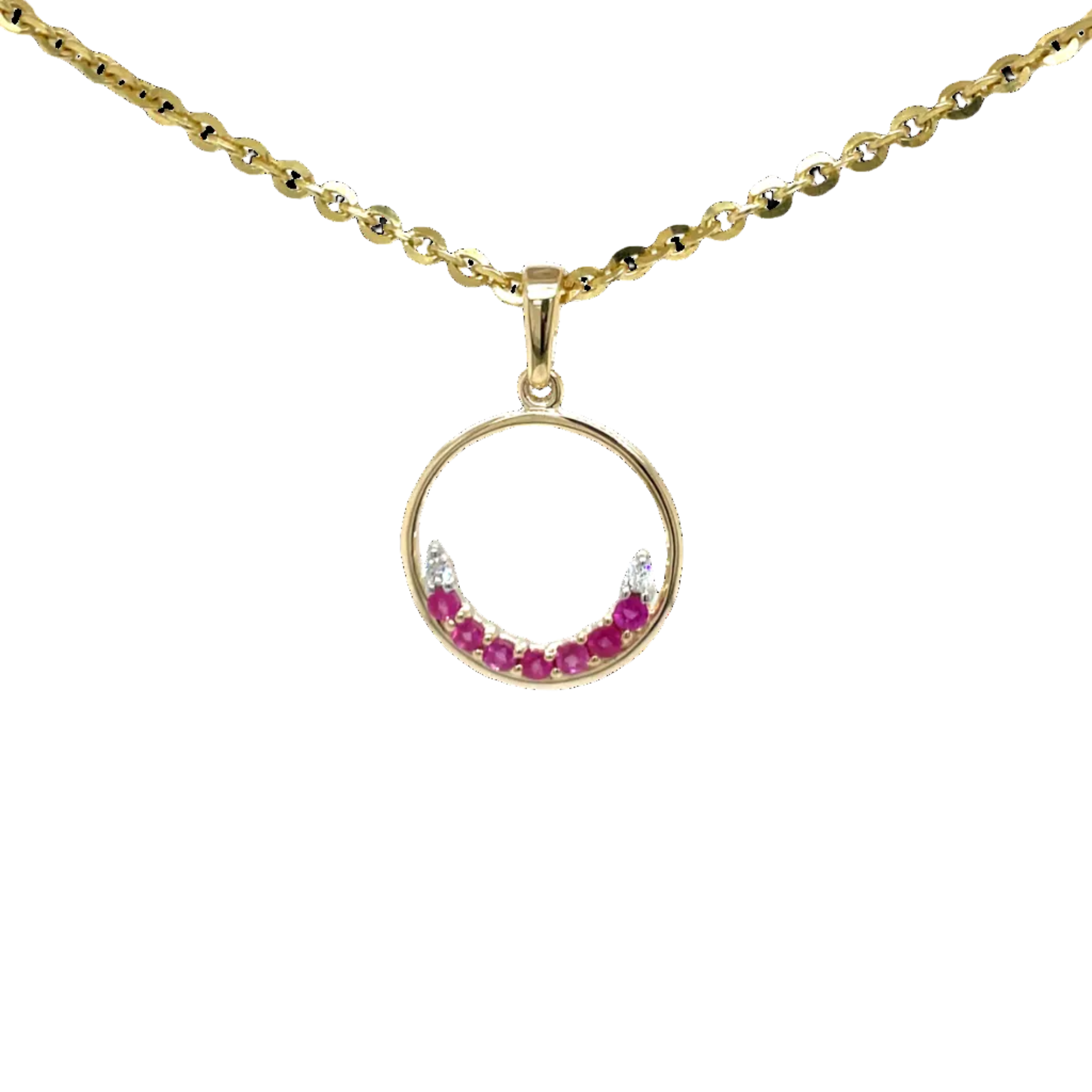 9ct Yellow Gold Natural Ruby and Natural Diamond Circle Pendant