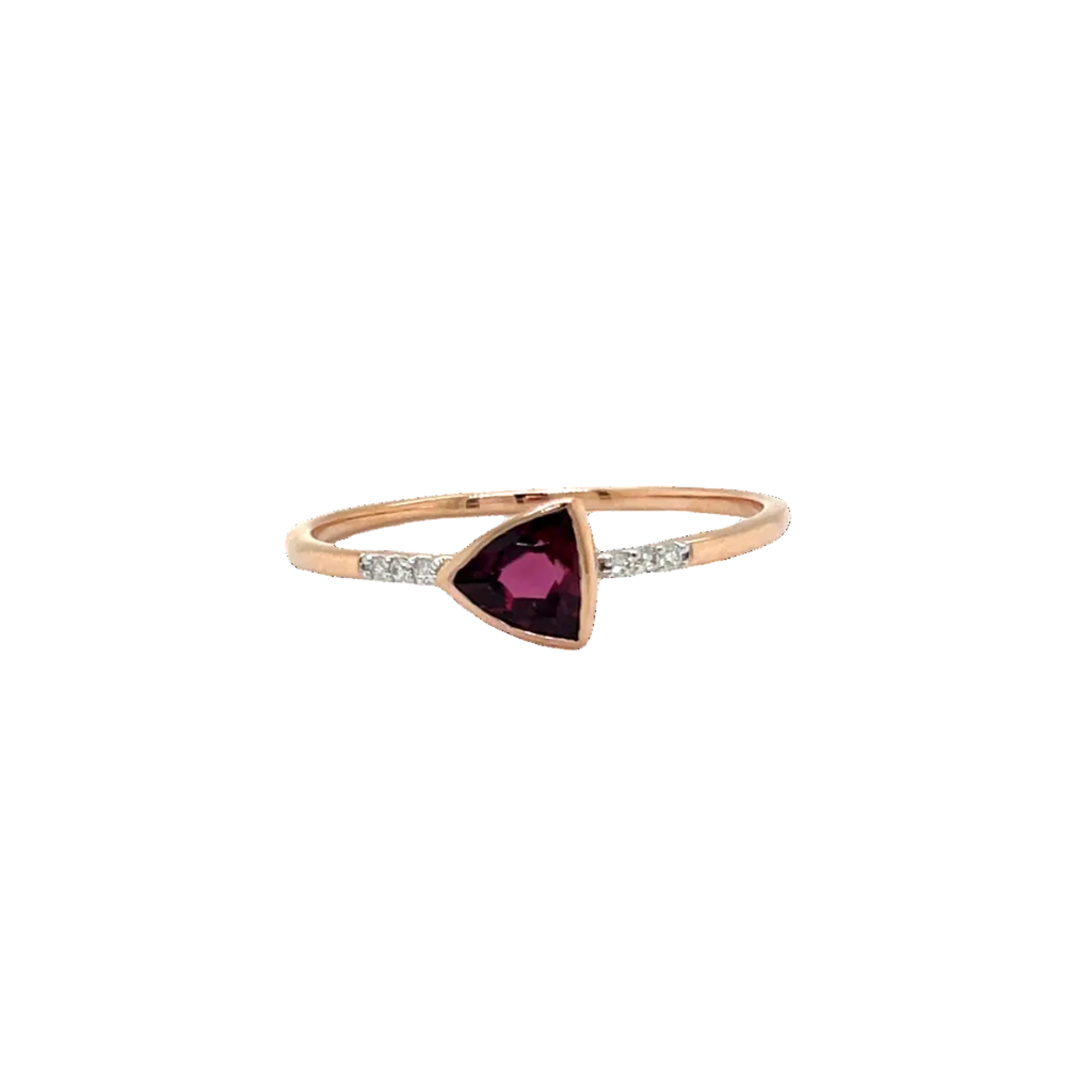 9ct Rose Gold Trilliant Rhodolite Garnet Fine Dress Ring