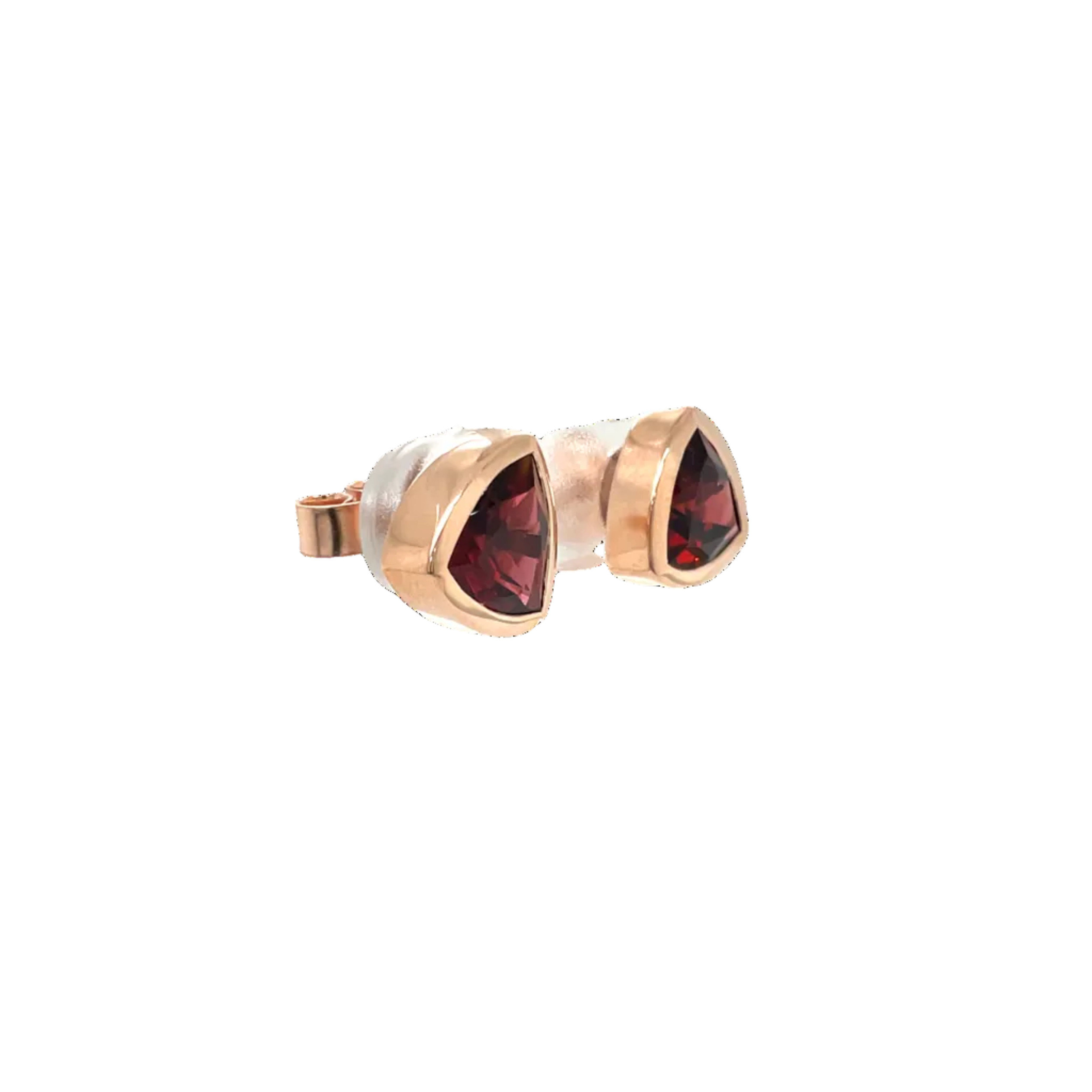 9ct Rose Gold Trilliant Garnet Stud Earrings