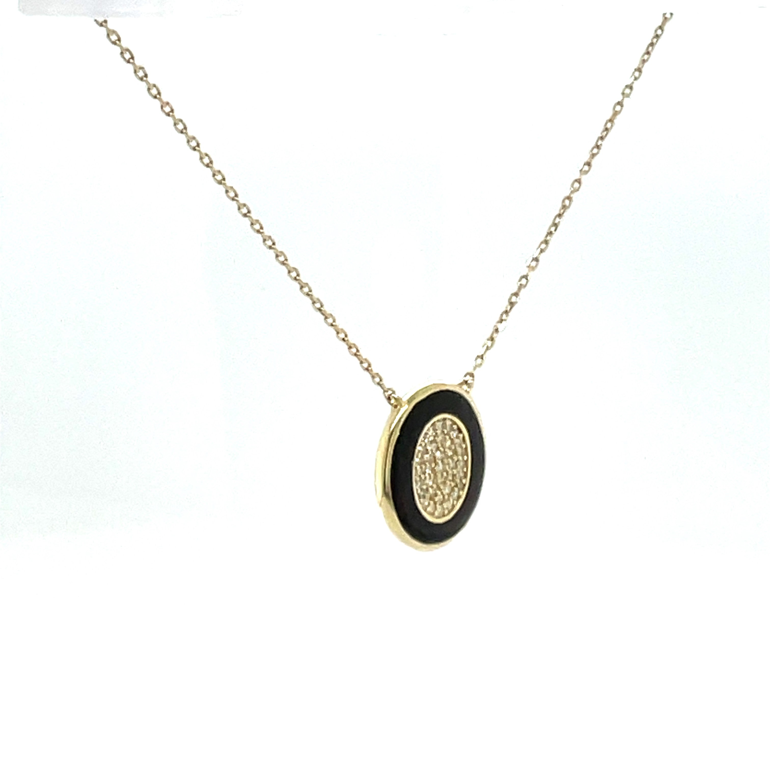 9ct Yellow Gold Black Enamel and Diamond Pendant