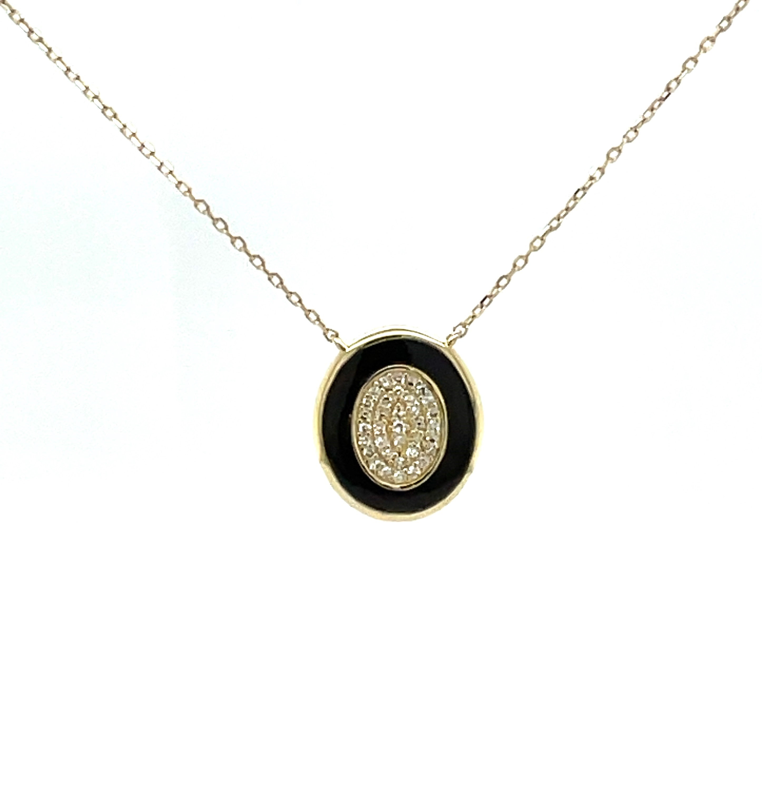 9ct Yellow Gold Black Enamel and Diamond Pendant