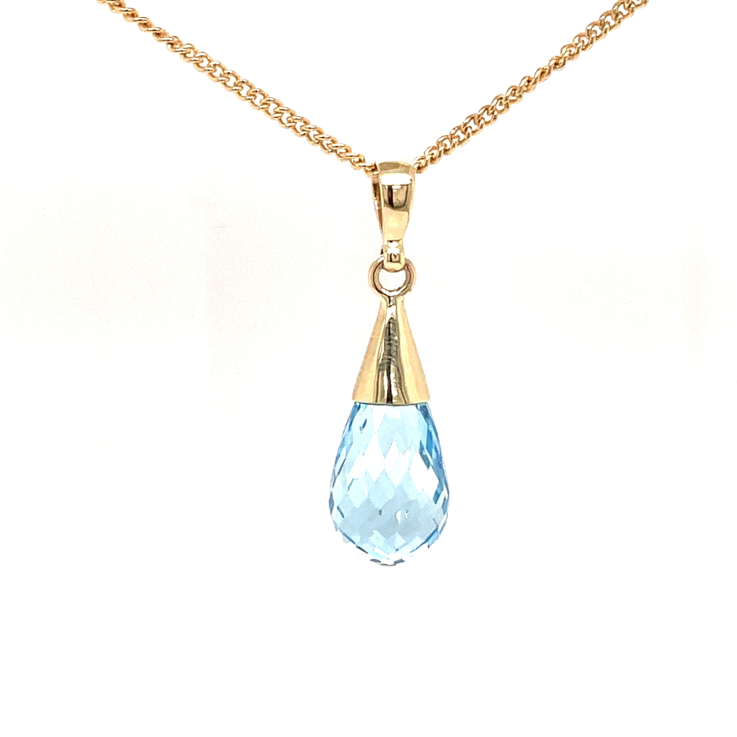 9ct Yellow Gold Briolette Blue Topaz Pendant