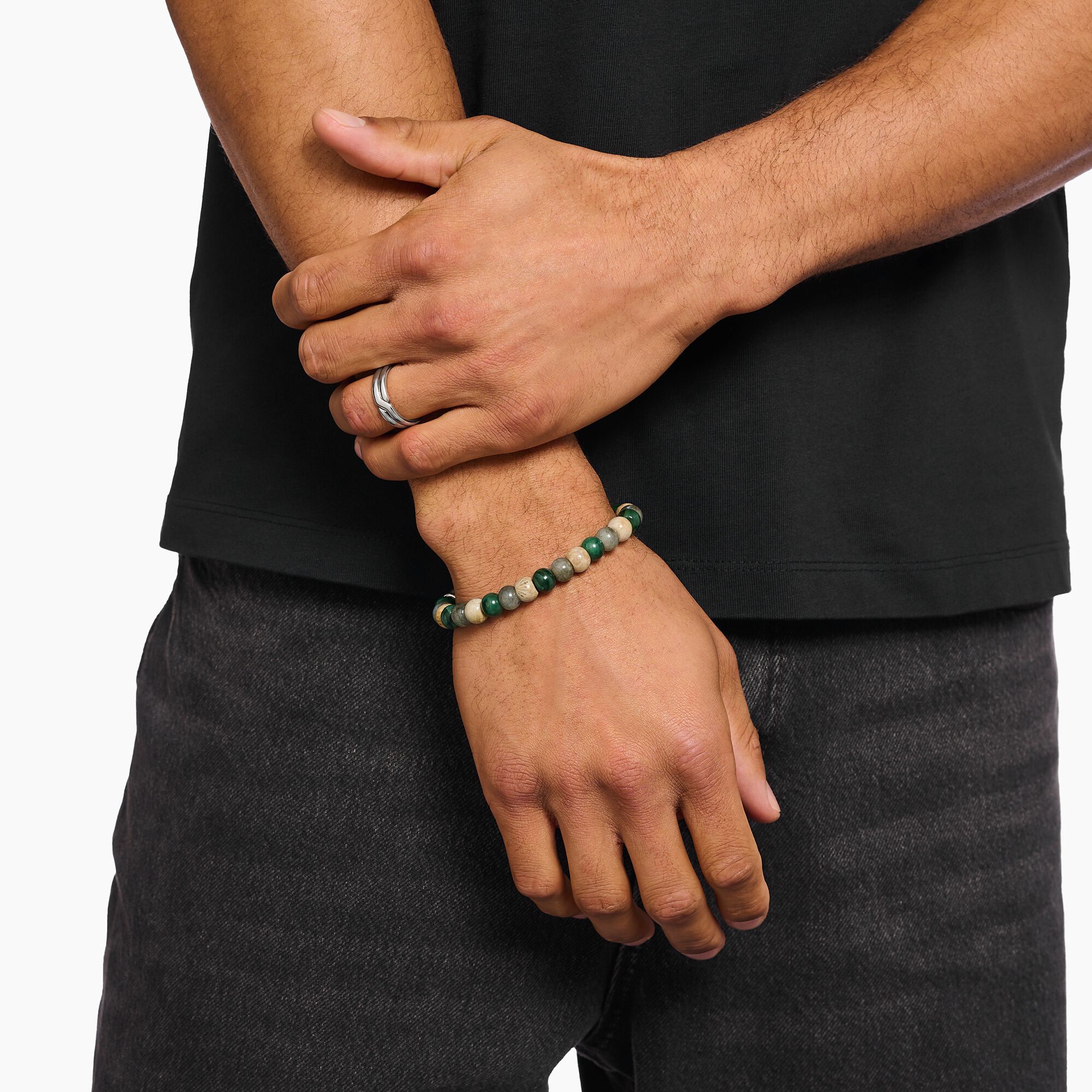 THOMAS SABO Jasper, jade, labradorite beaded bracelet