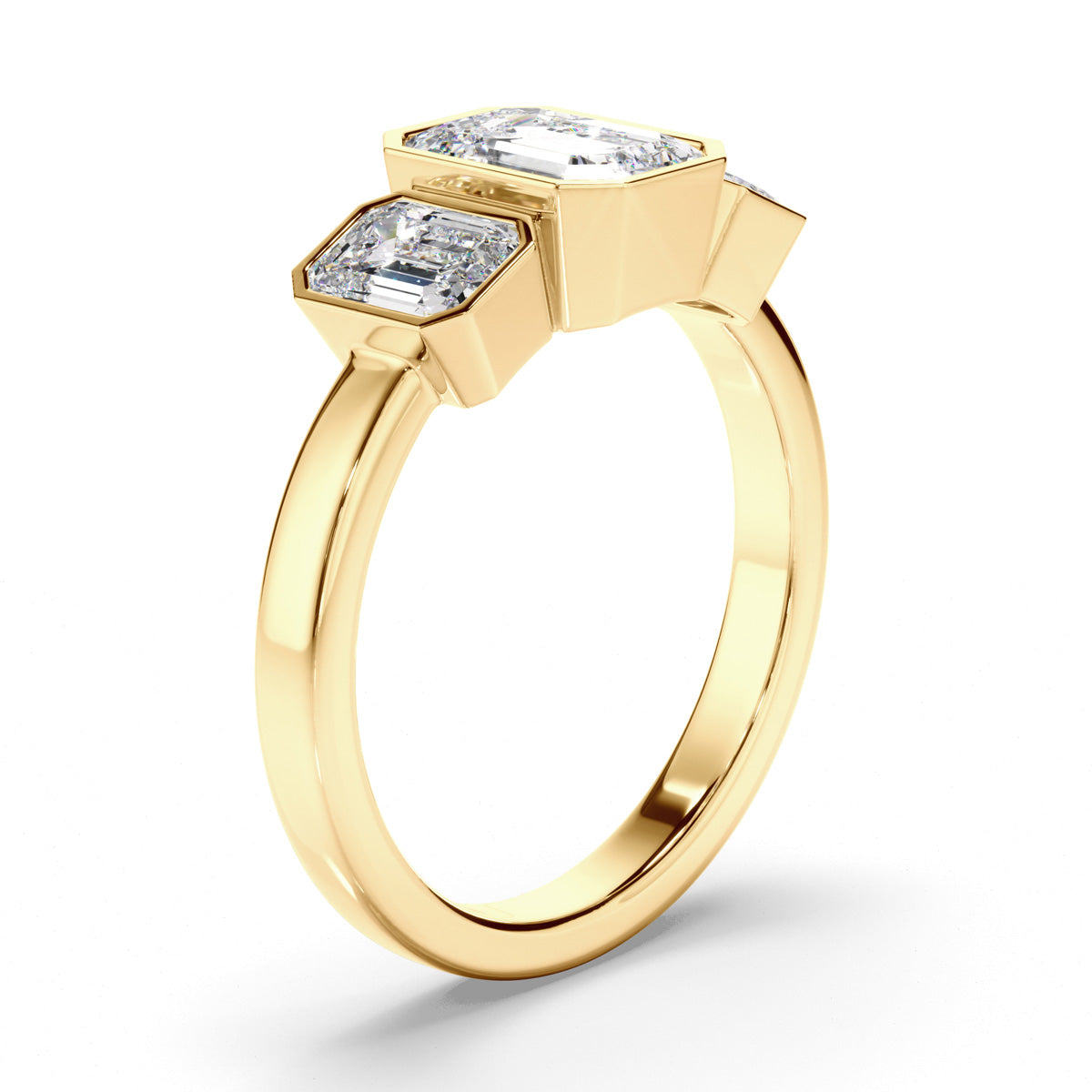 Emerald Cut Diamond Bezel Set Trilogy Engagement Ring
