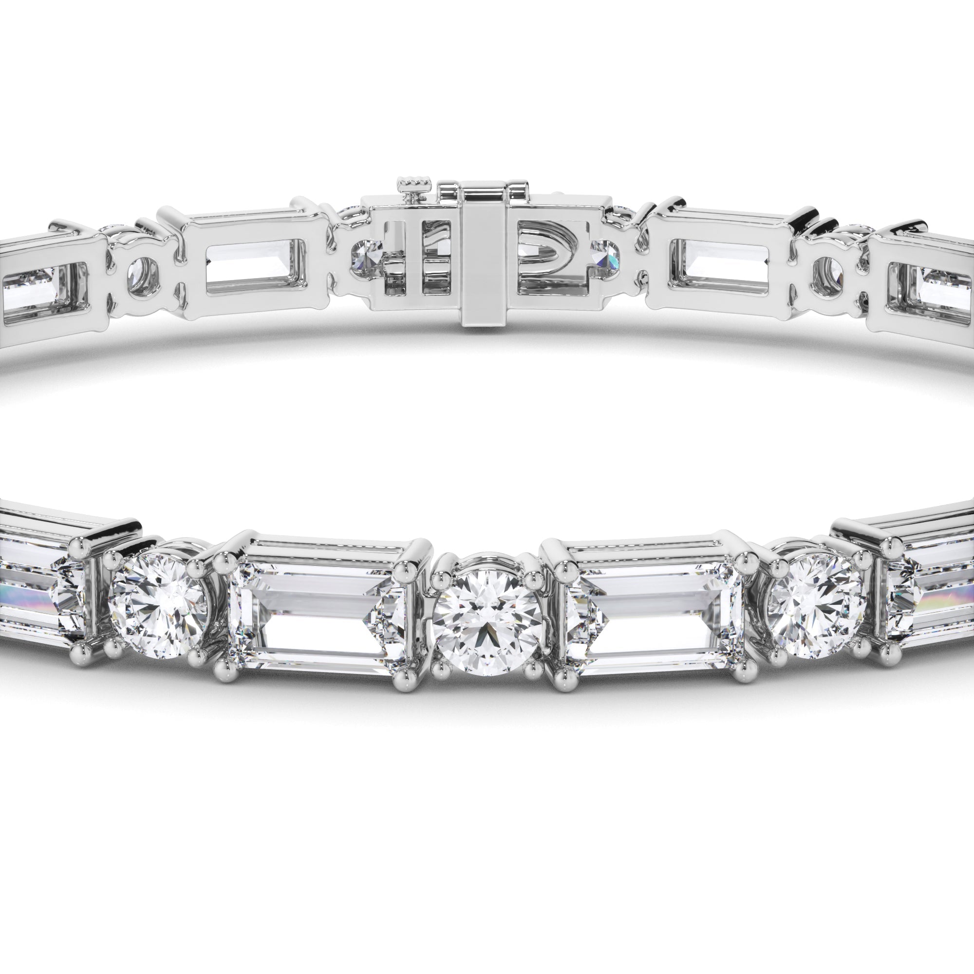 Round Brilliant & Baguette Cut Natural Mined Diamond Tennis Bracelet