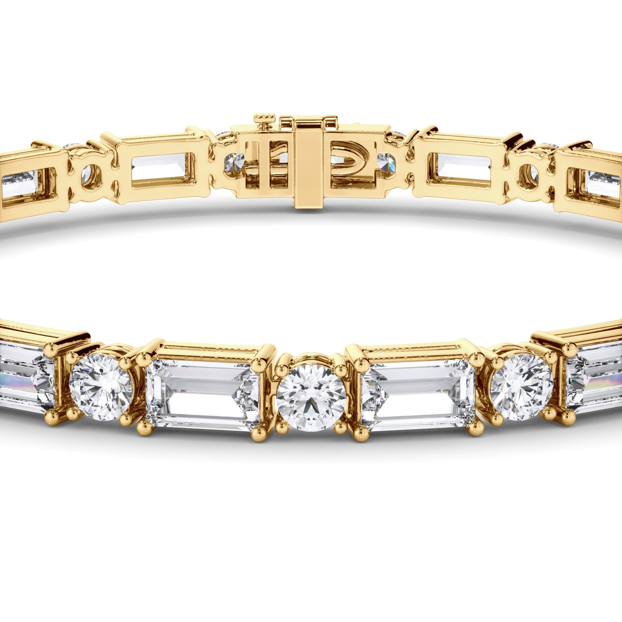 Round Brilliant & Baguette Cut Natural Mined Diamond Tennis Bracelet