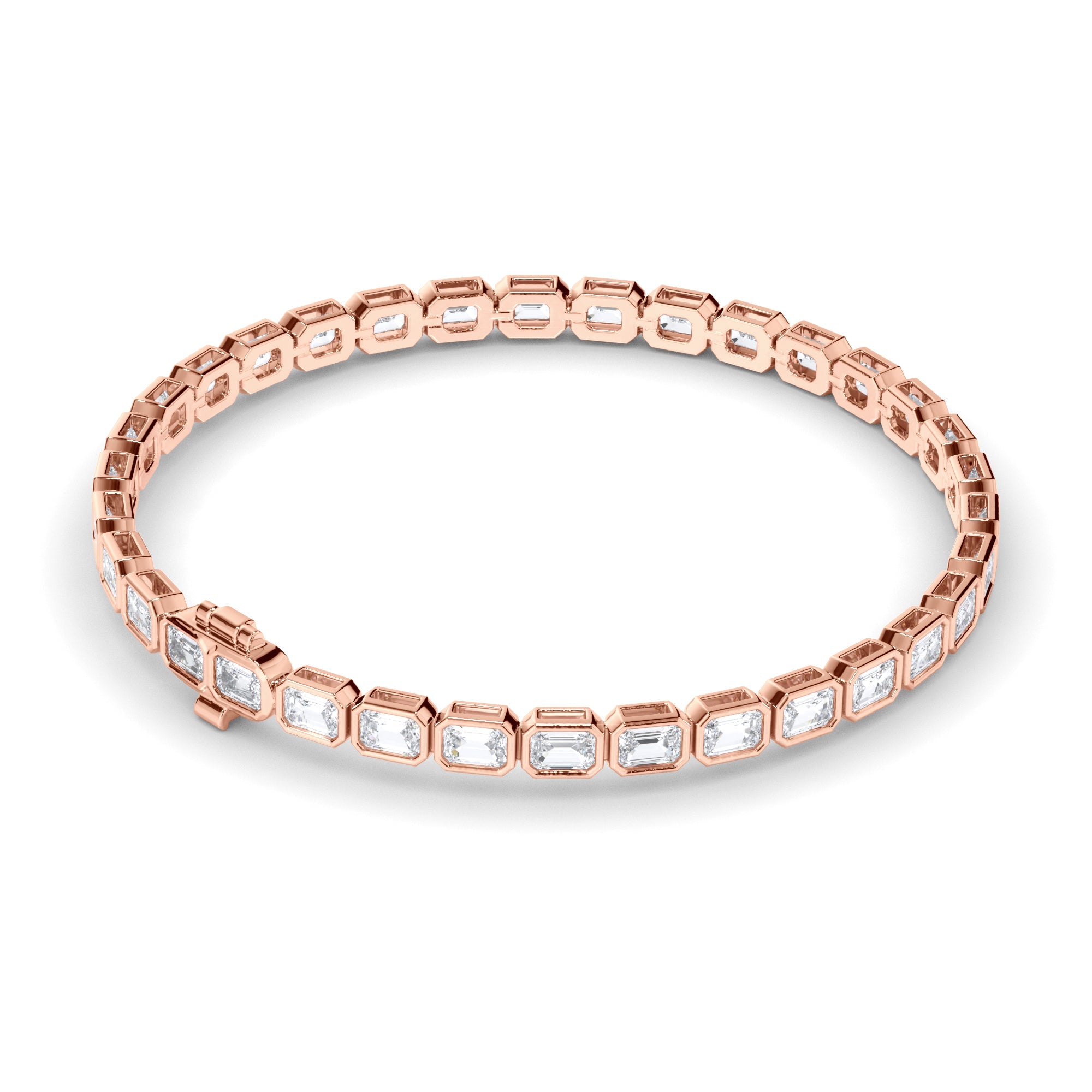 Emerald Cut Natural Mined Diamond Bezel Set Tennis Bracelet