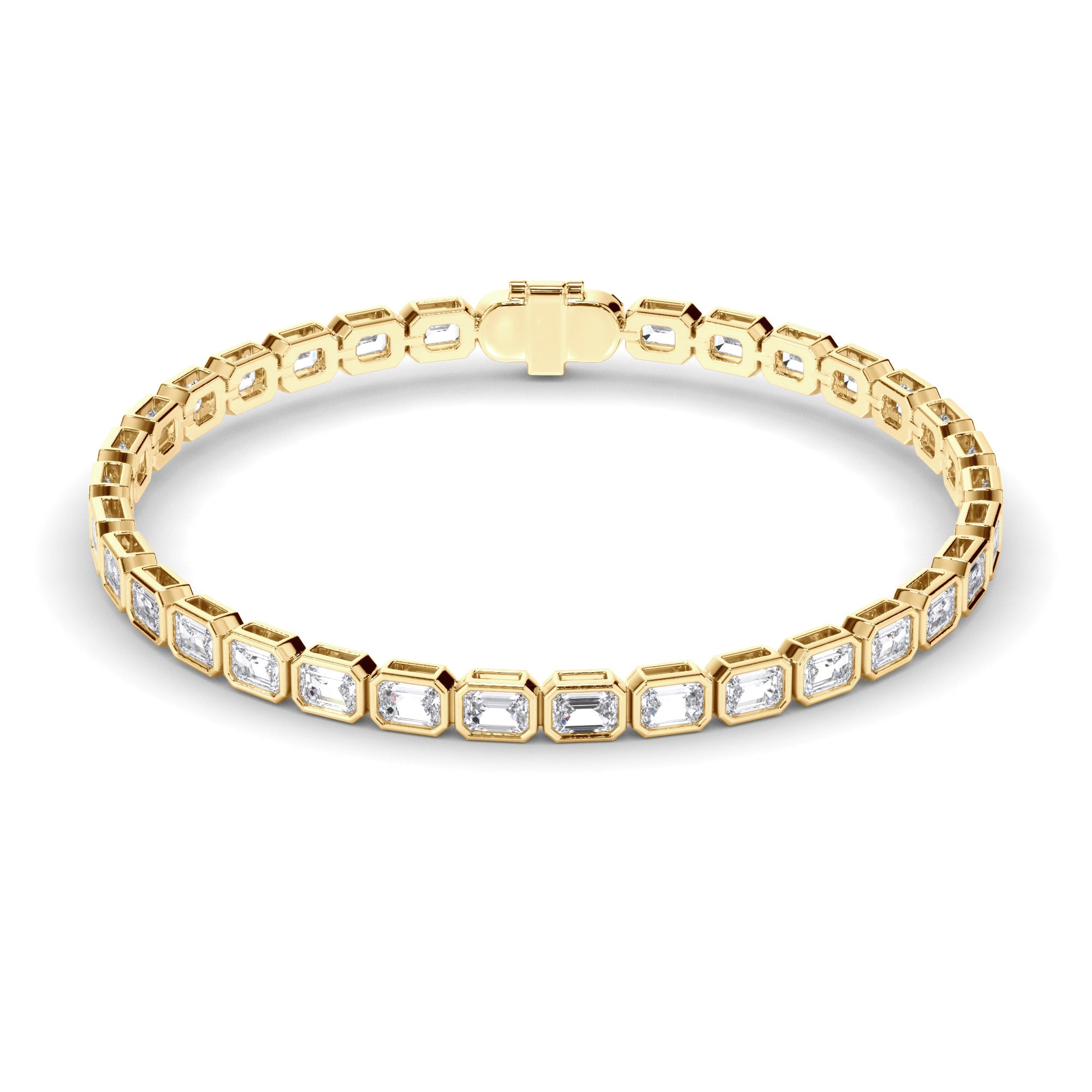 Emerald Cut Natural Mined Diamond Bezel Set Tennis Bracelet