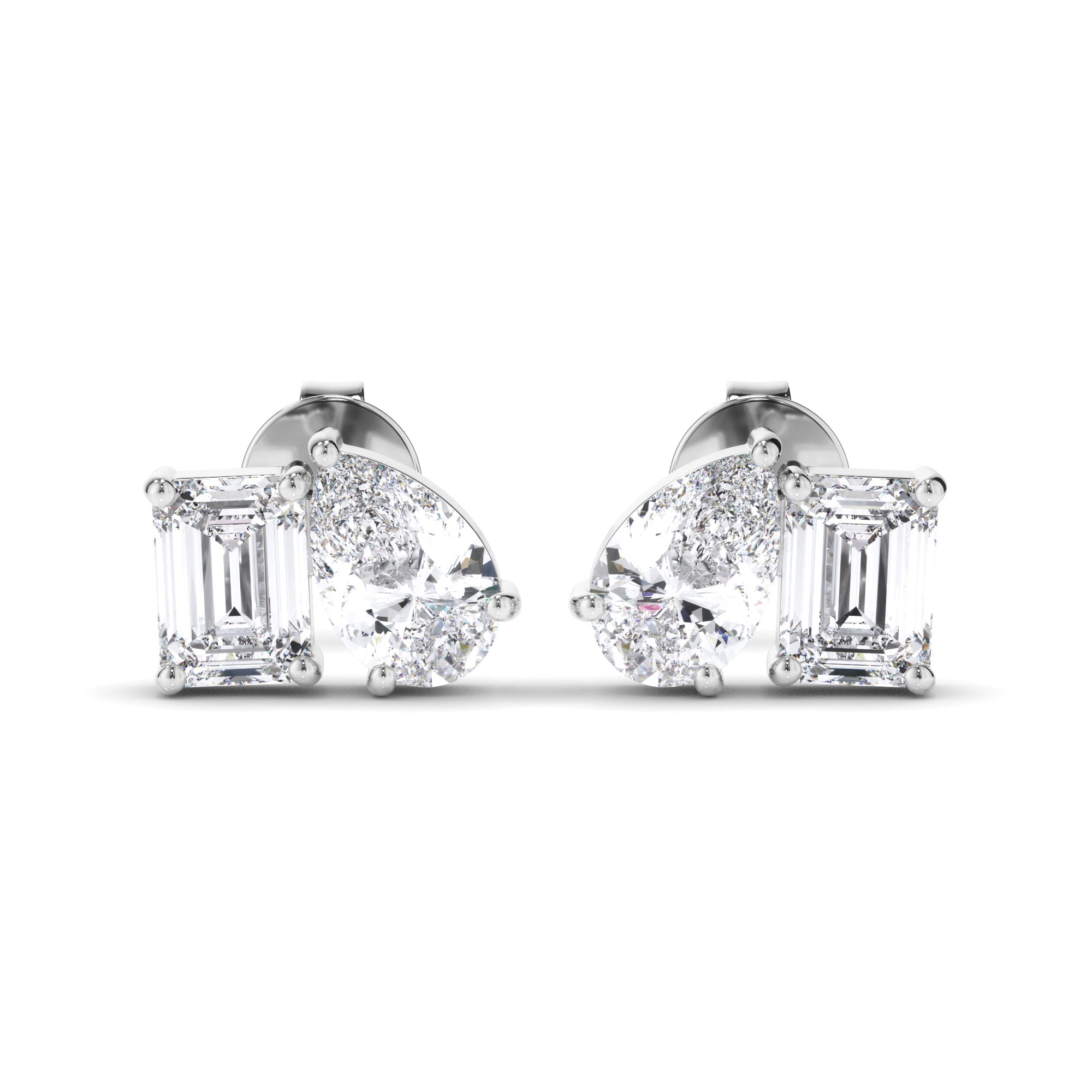 Emerald & Pear Cut Diamond Stud Earrings