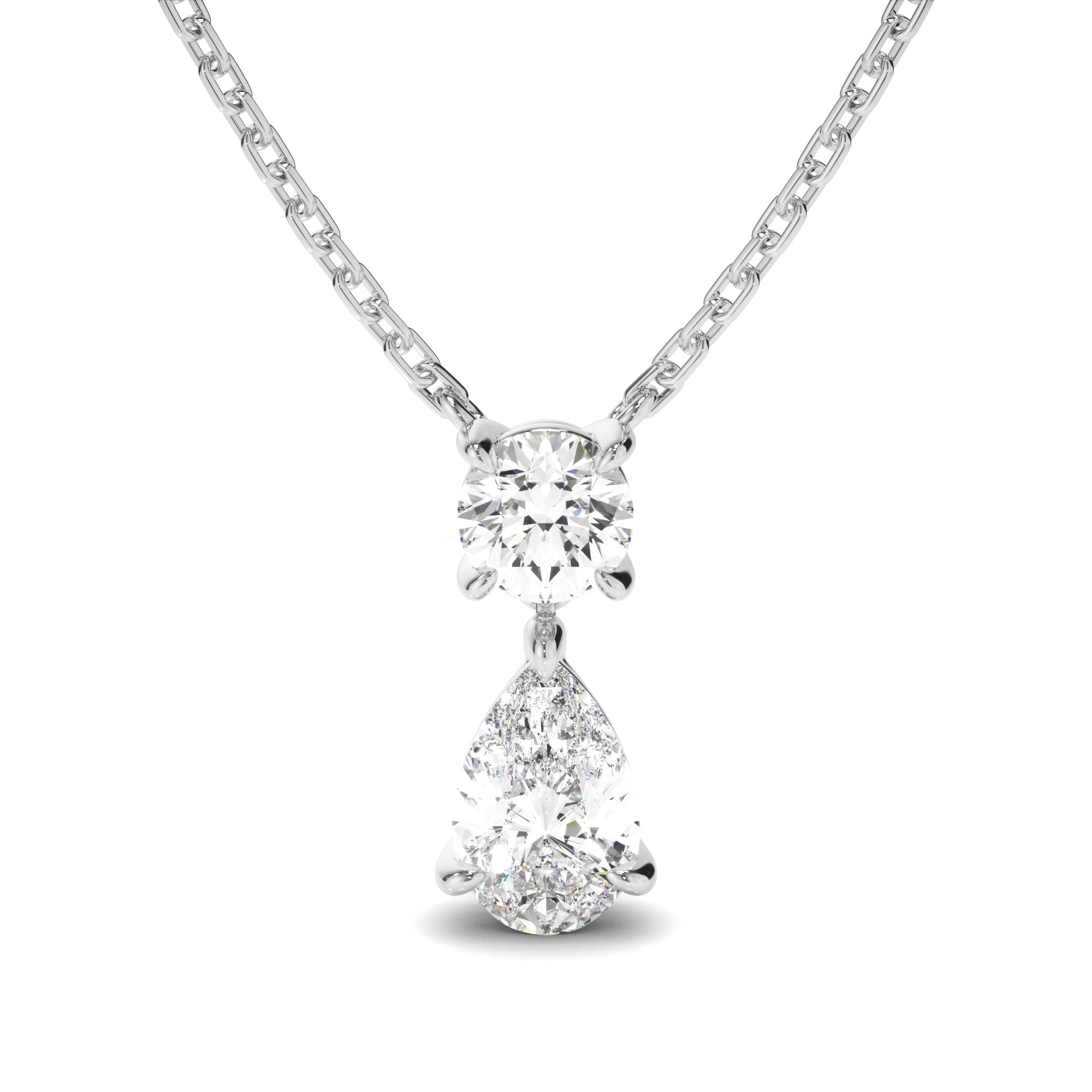 Pear & Round Brilliant Cut Diamond Drop Pendant