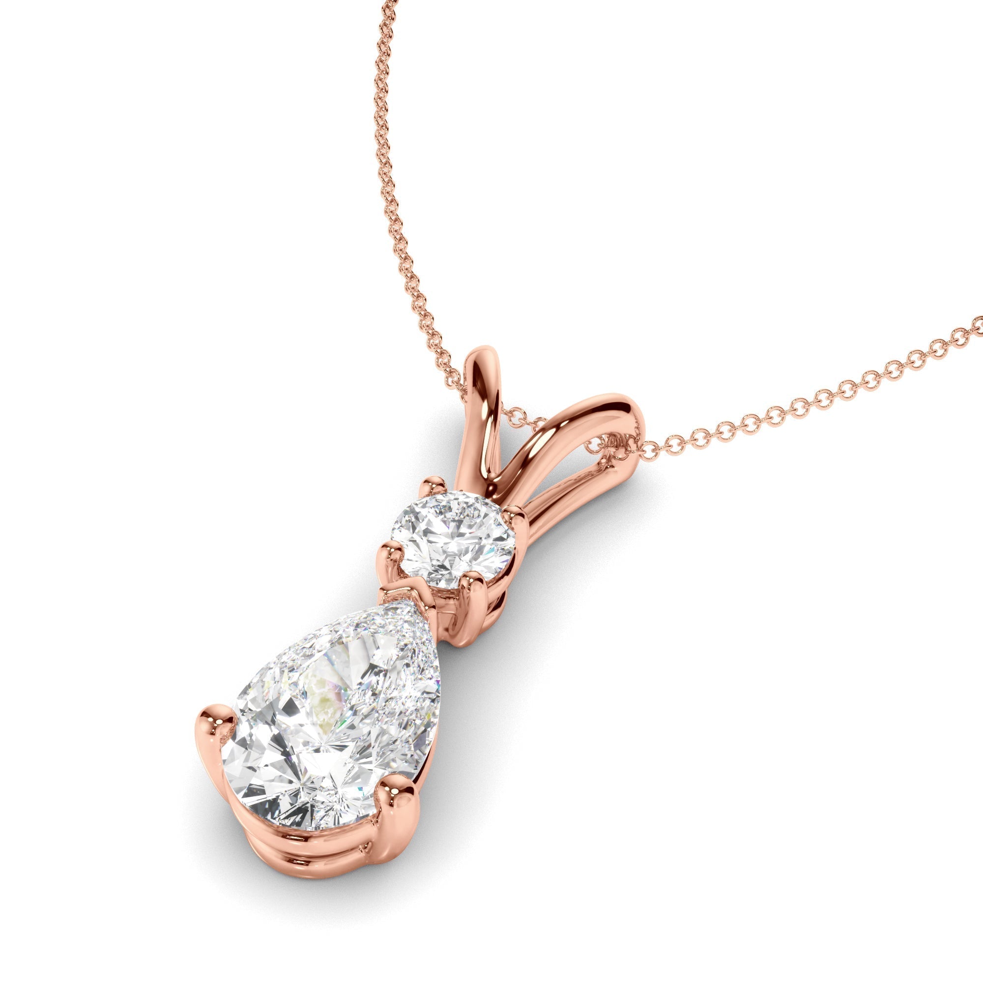 Pear & Round Brilliant Cut Diamond Drop Pendant