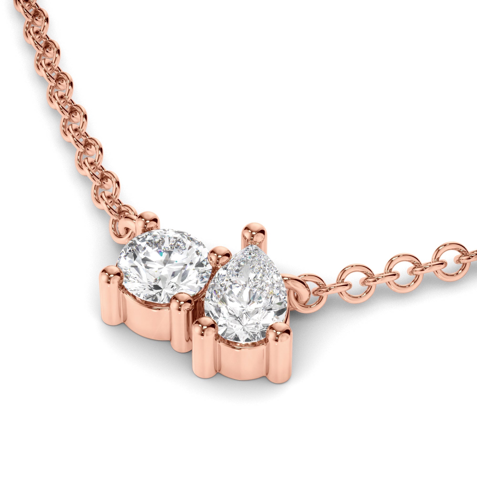 Round Brilliant & Pear Cut Diamond Toi et Moi Necklet