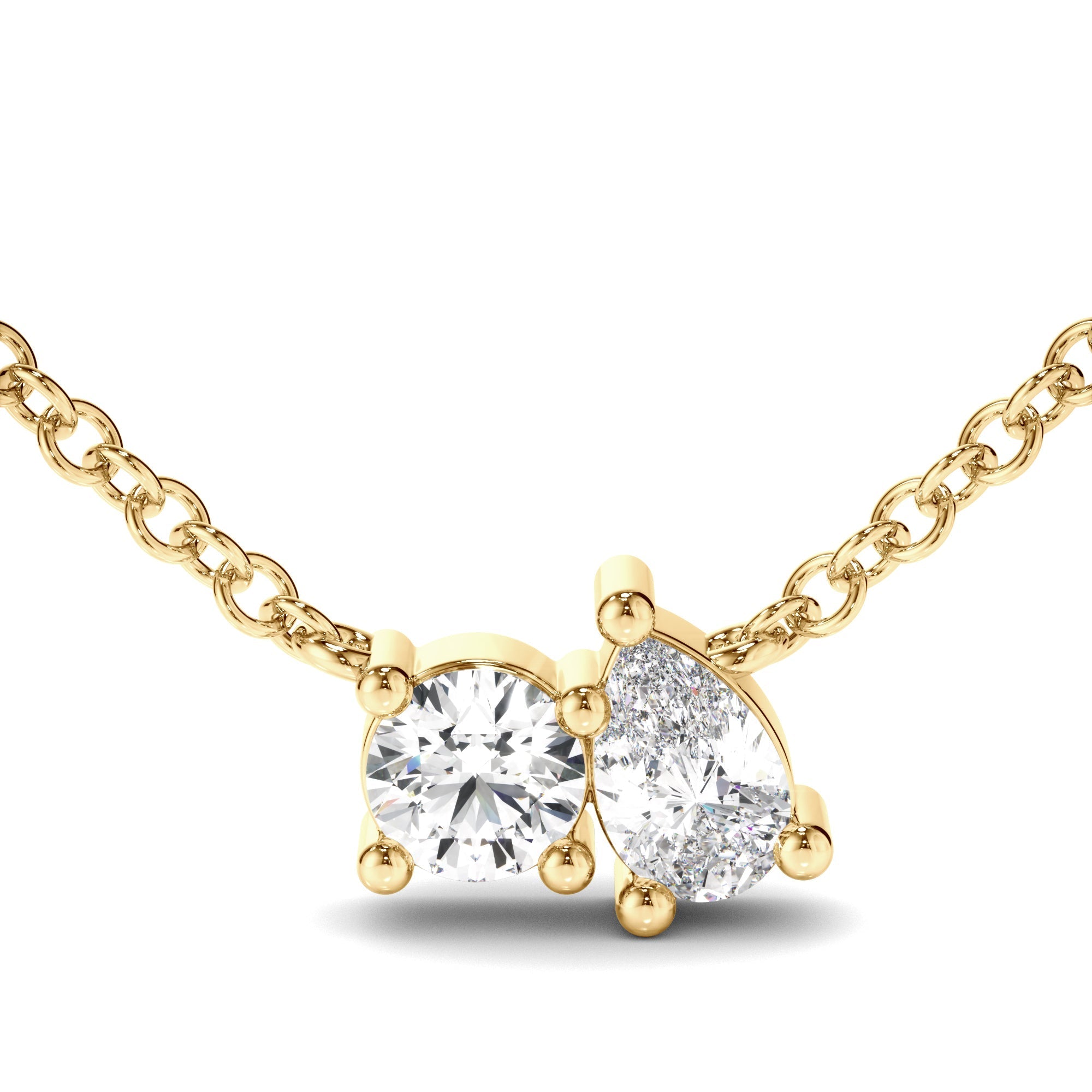 Round Brilliant & Pear Cut Diamond Toi et Moi Necklet