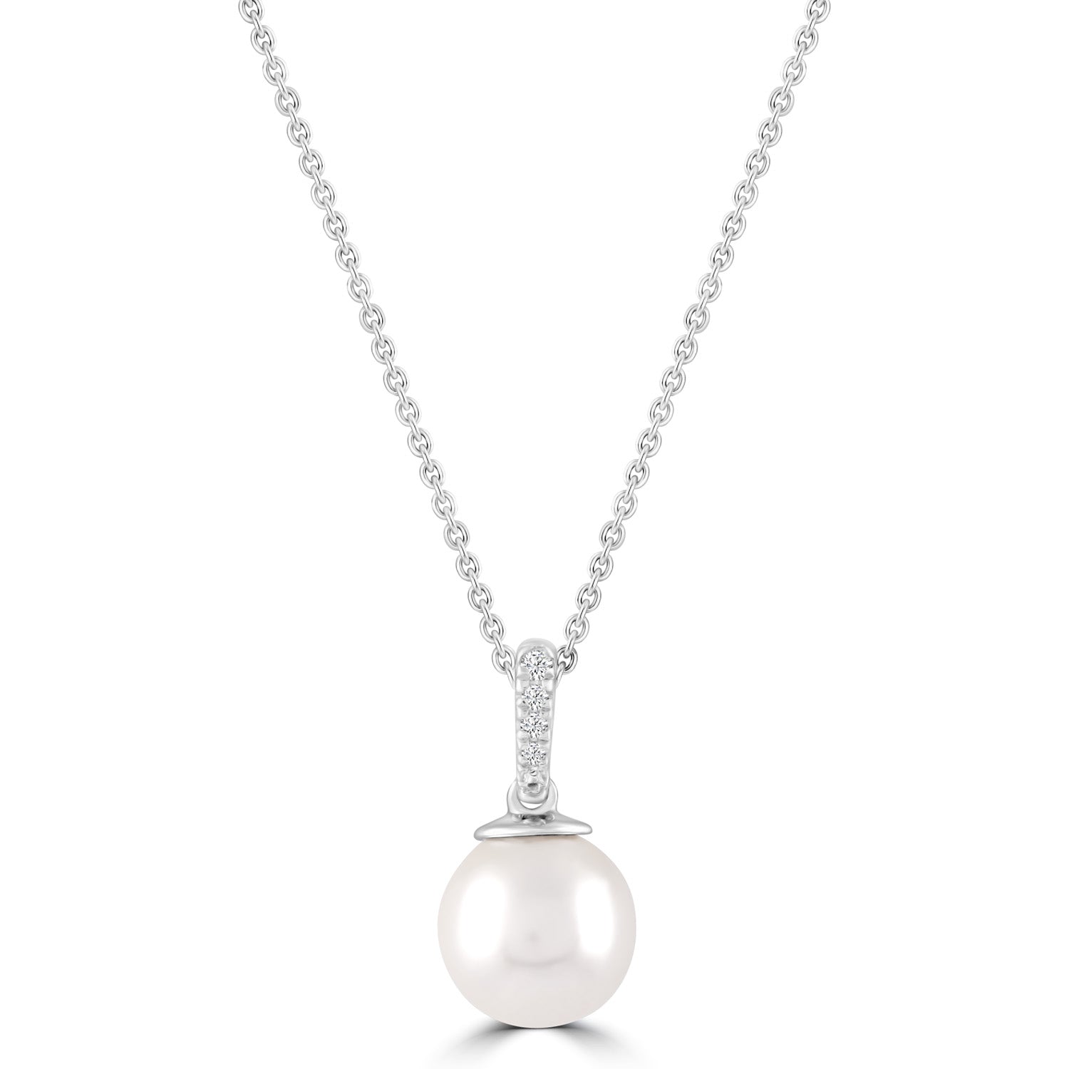 Diamond Pearl Necklace with 0.01ct Diamonds in 9ct White Gold