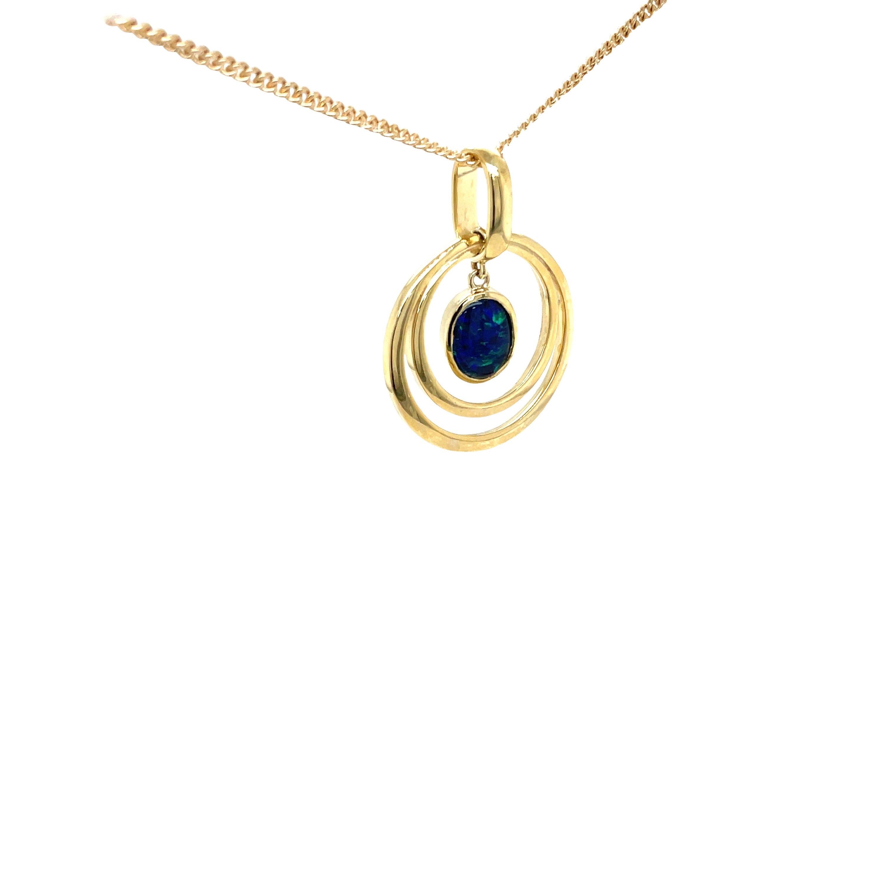 9ct Yellow Gold Double Circle Australian Opal Pendant