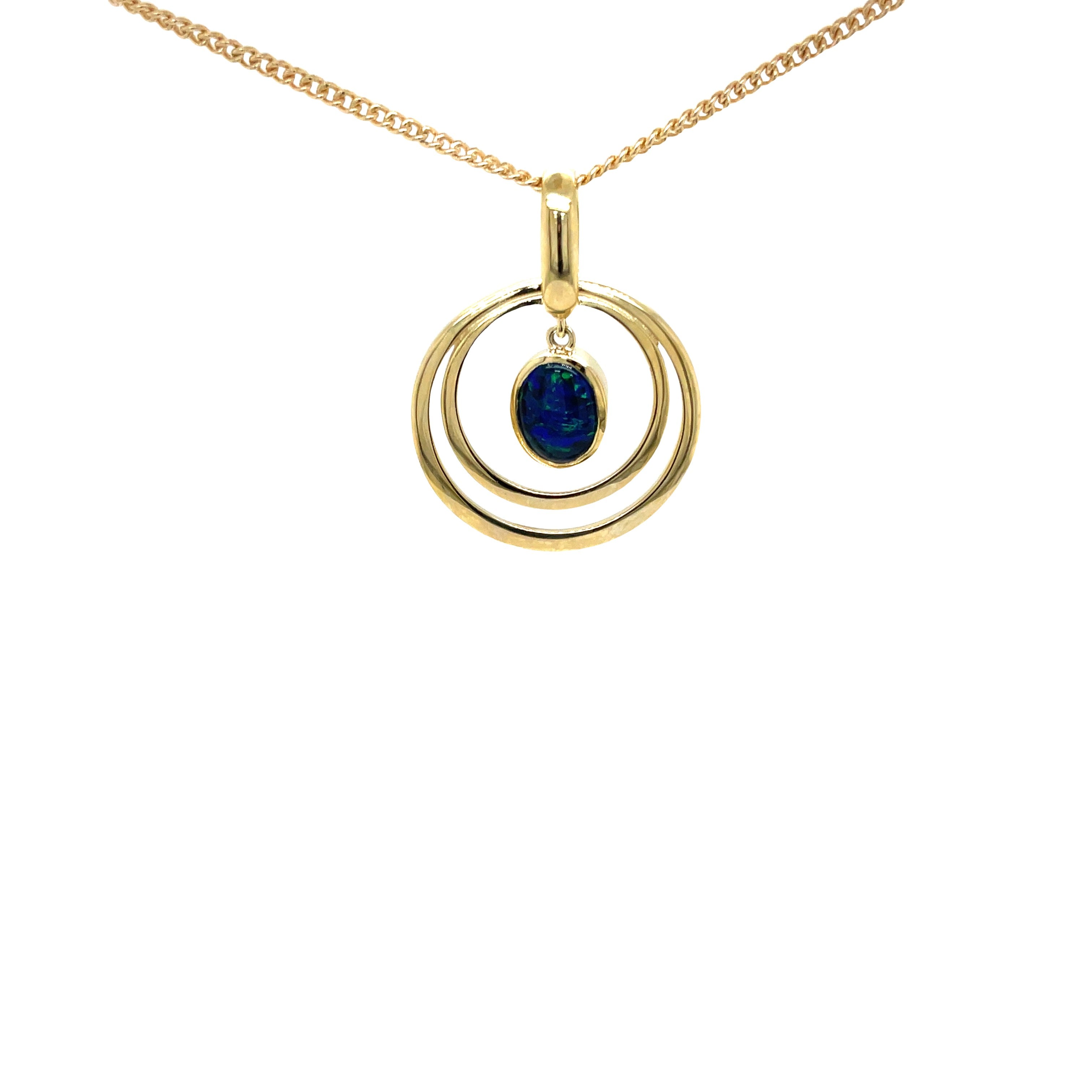 9ct Yellow Gold Double Circle Australian Opal Pendant