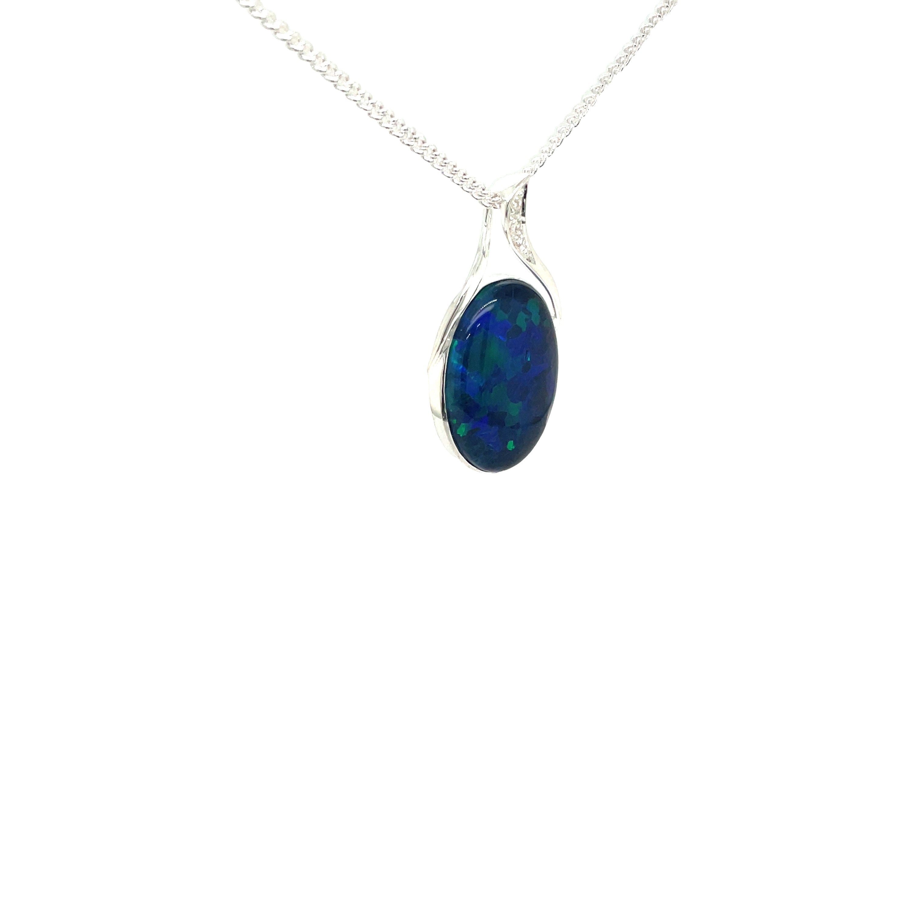 Sterling Silver Australian Opal and Cubic Zirconia Pendant