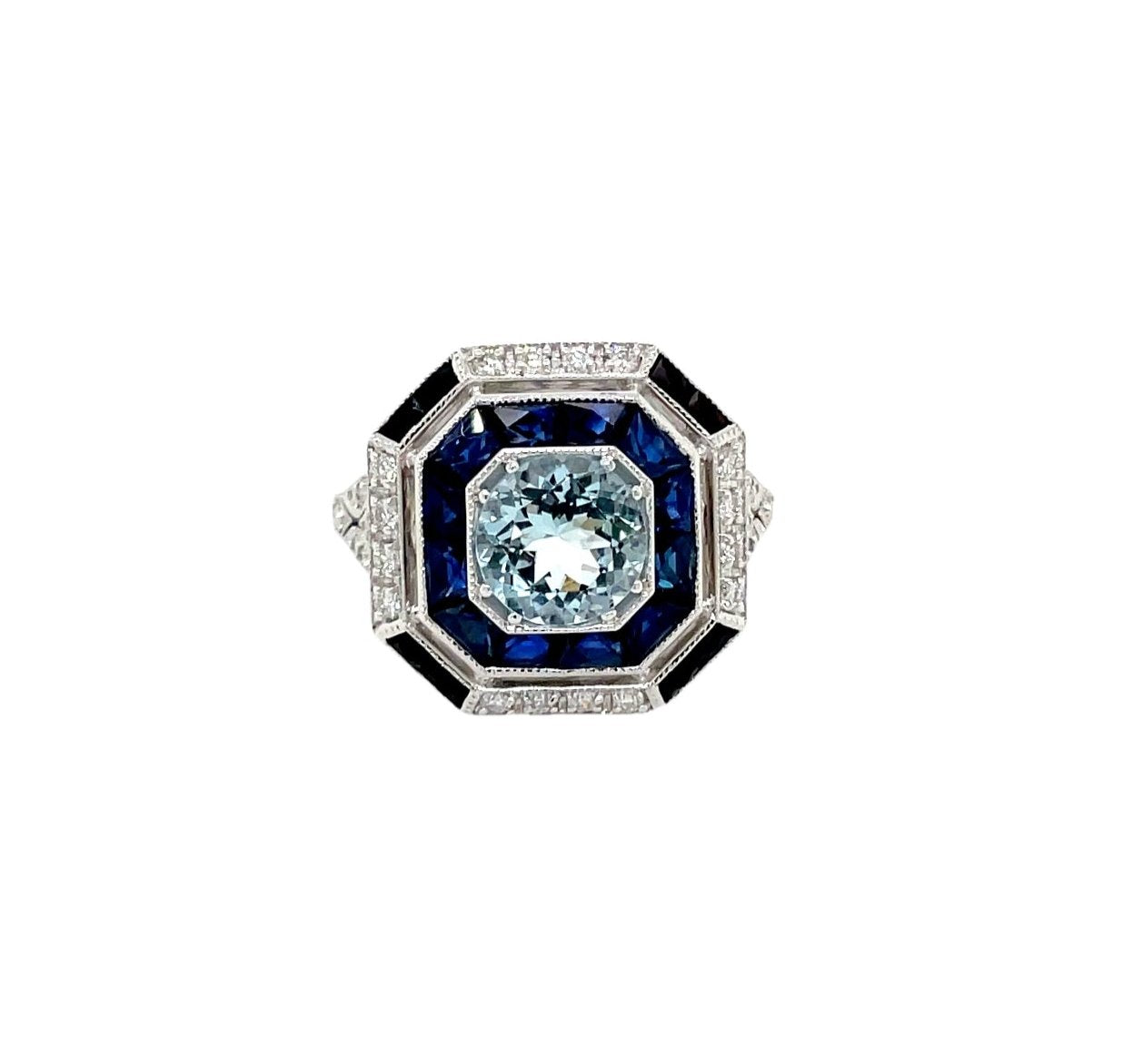 9ct White Gold Multi-Coloured Gemstone Art Deco Ring