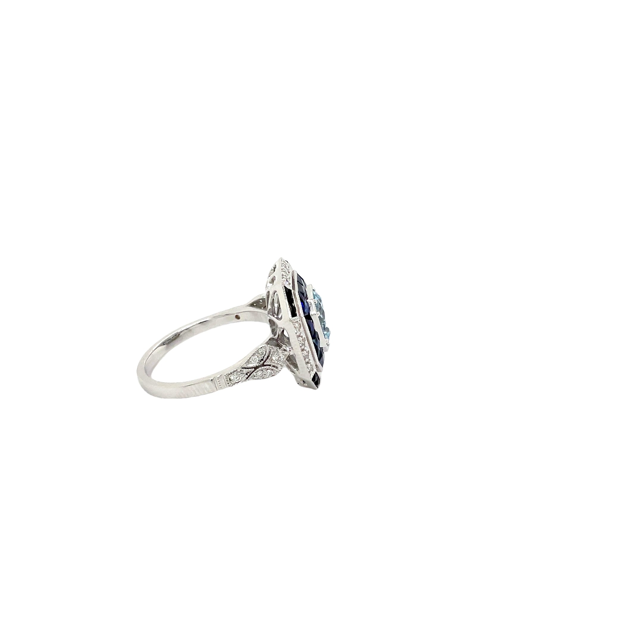 9ct White Gold Multi-Coloured Gemstone Art Deco Ring