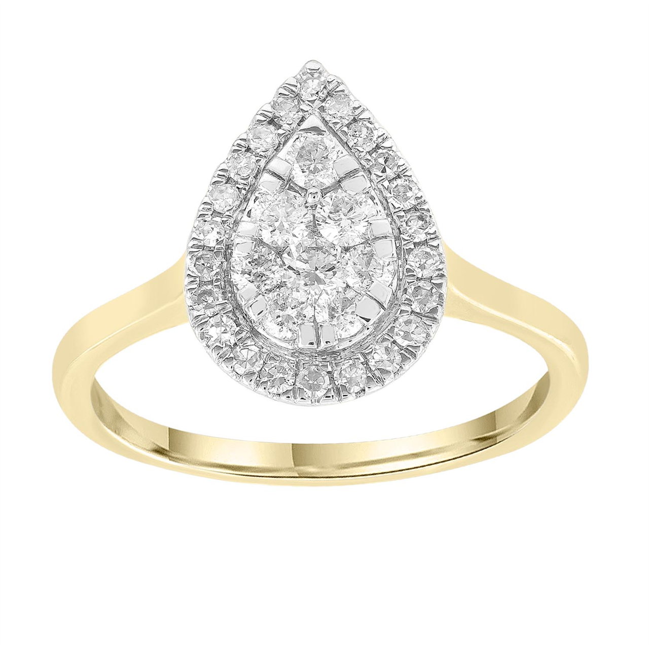 9ct Yellow Gold Teardrop Natural Diamond Ring