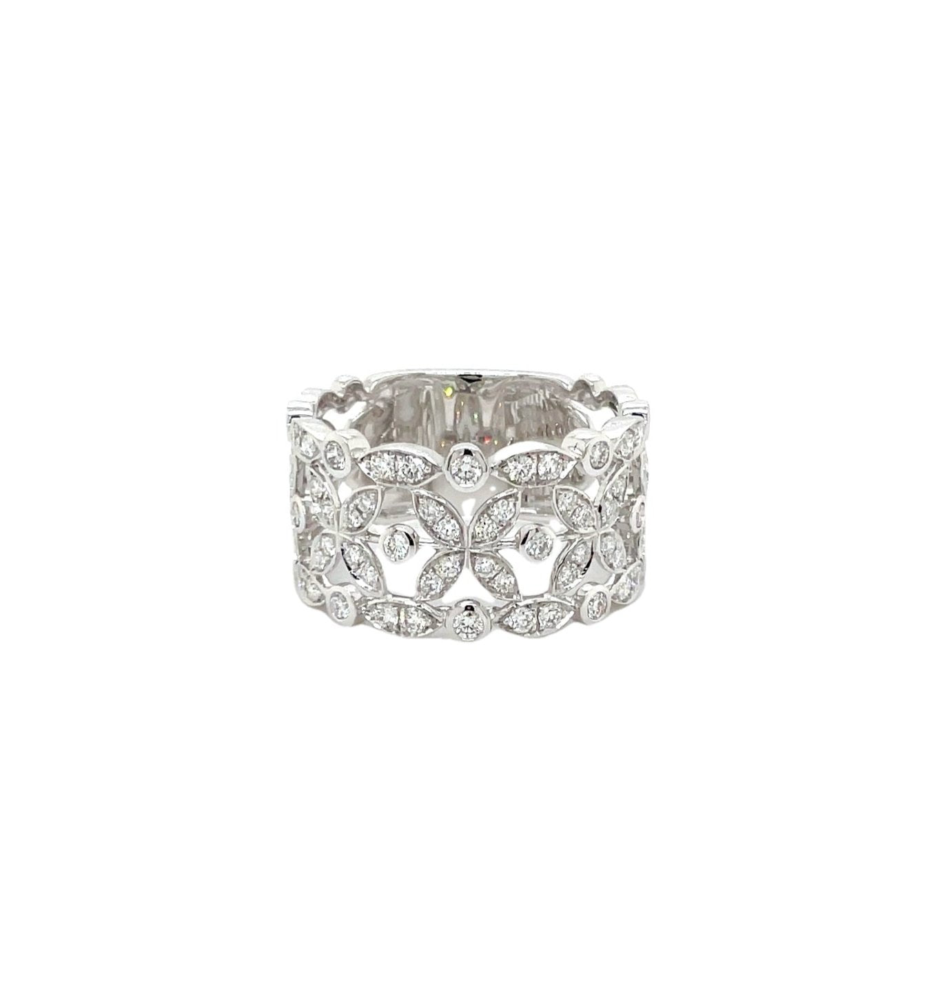 9ct White Gold Wide Patterned Diamond Ring