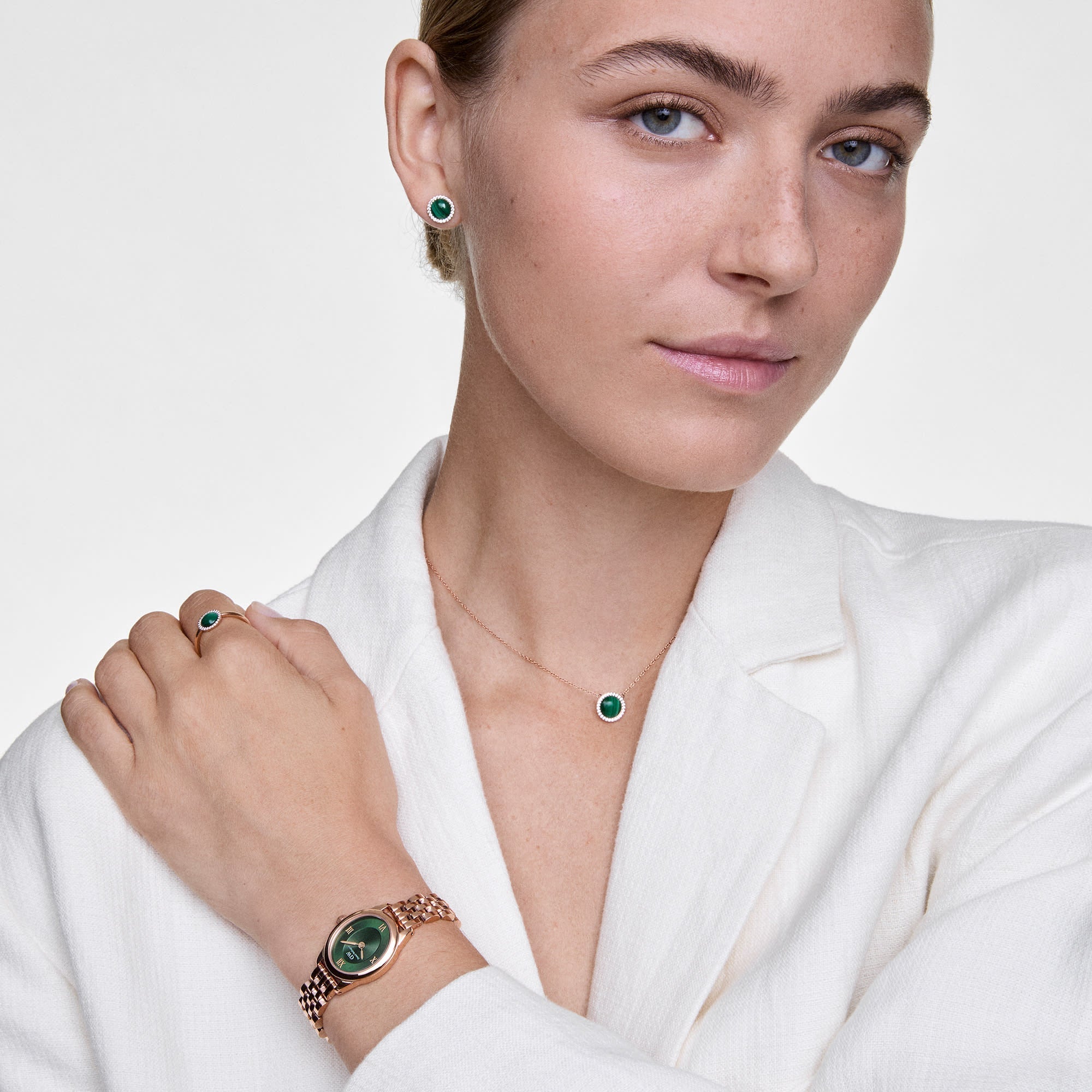 Daniel Wellington Audrey Earrings Malachite Rose Gold