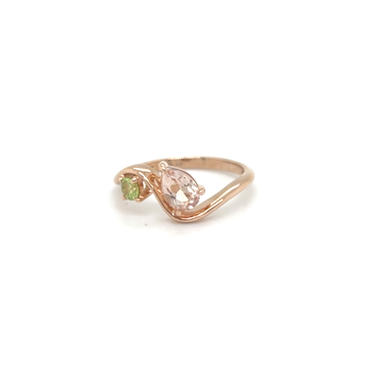 Rose Gold Morganite and Peridot Ring
