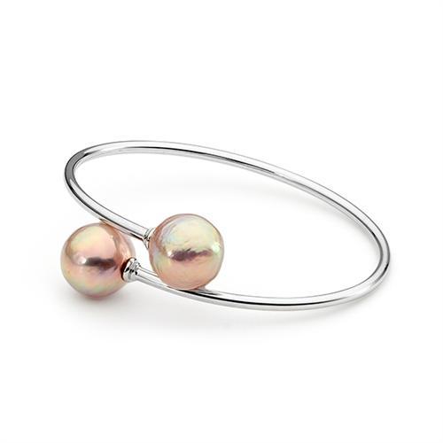 Natural Pink Freshwater Pearl Bangle Sterling Silver