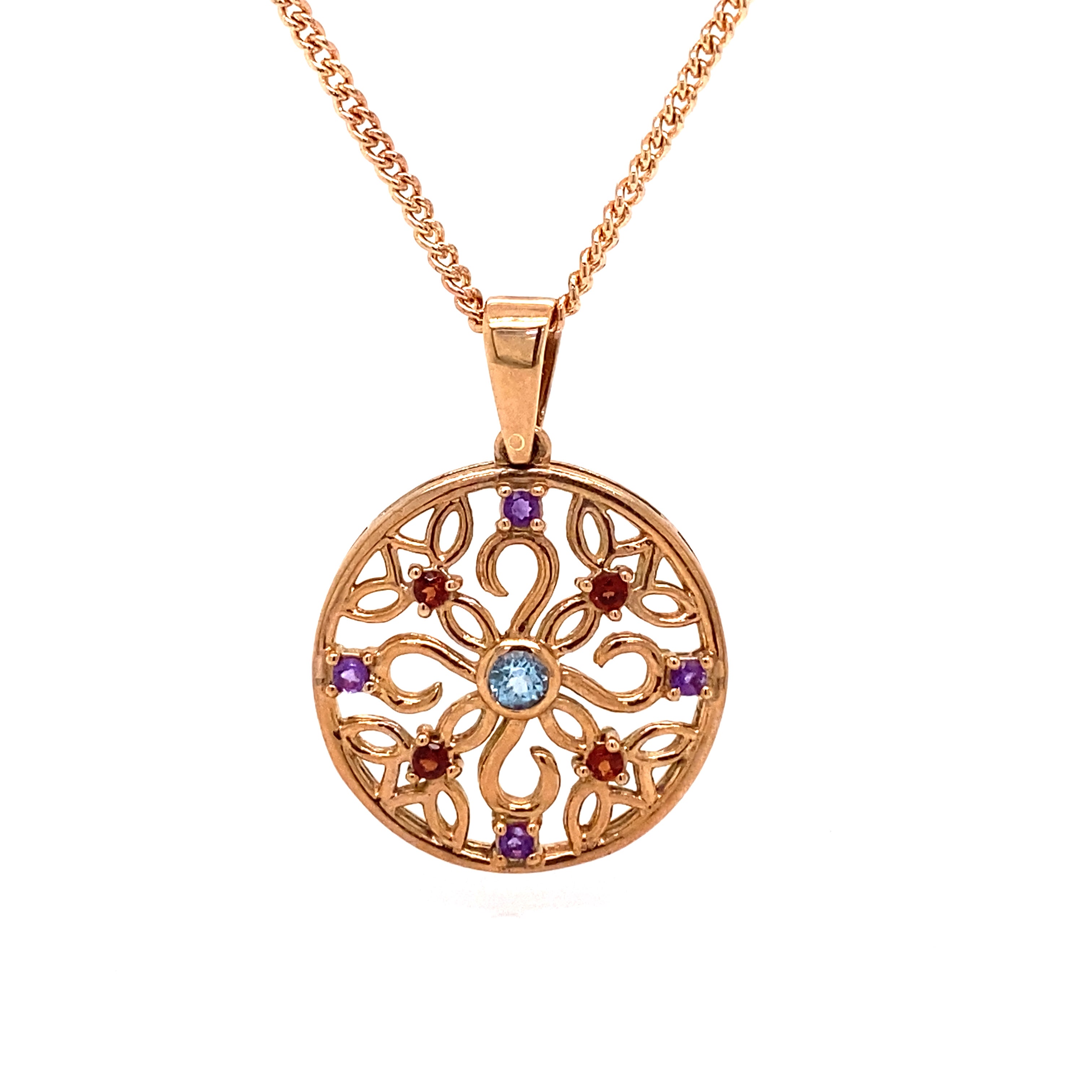 9ct rose gold multi stone pendant.