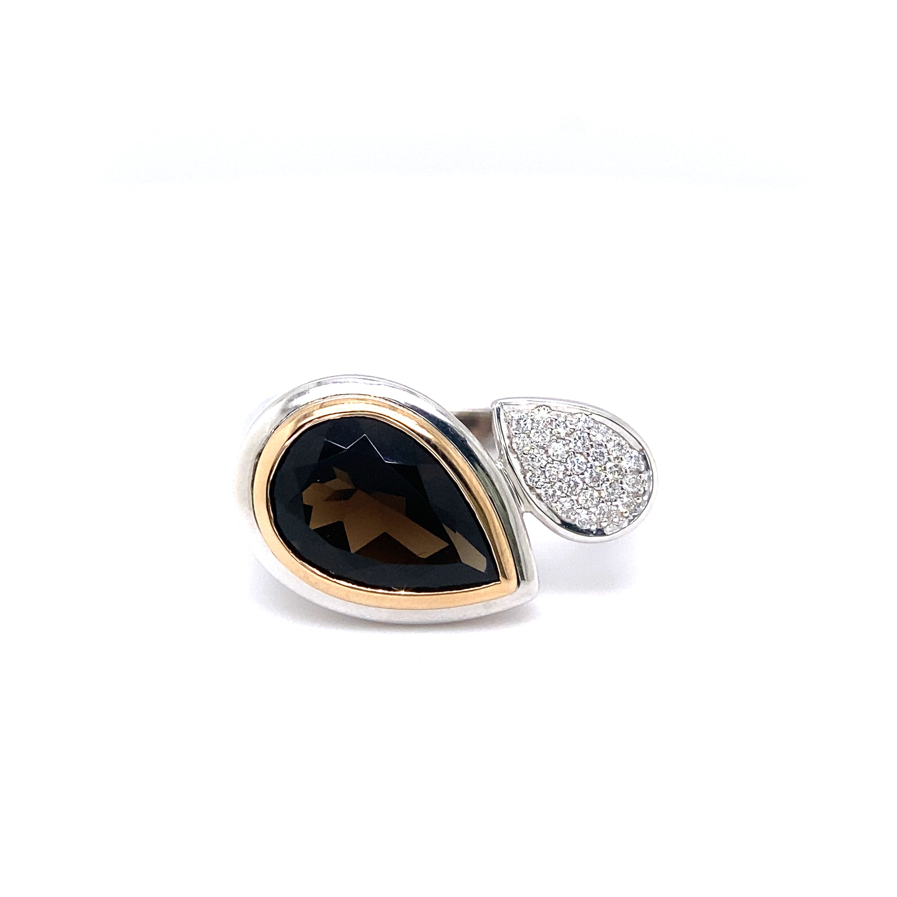 9ct white and rose gold smokey quartz and diamond ring