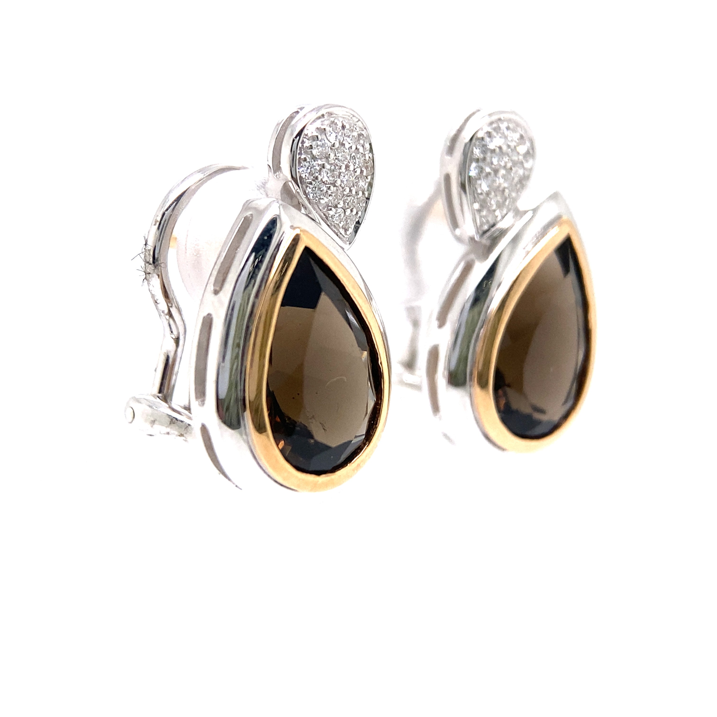 9ct white and rose gold smokey quartz and diamond earrings.