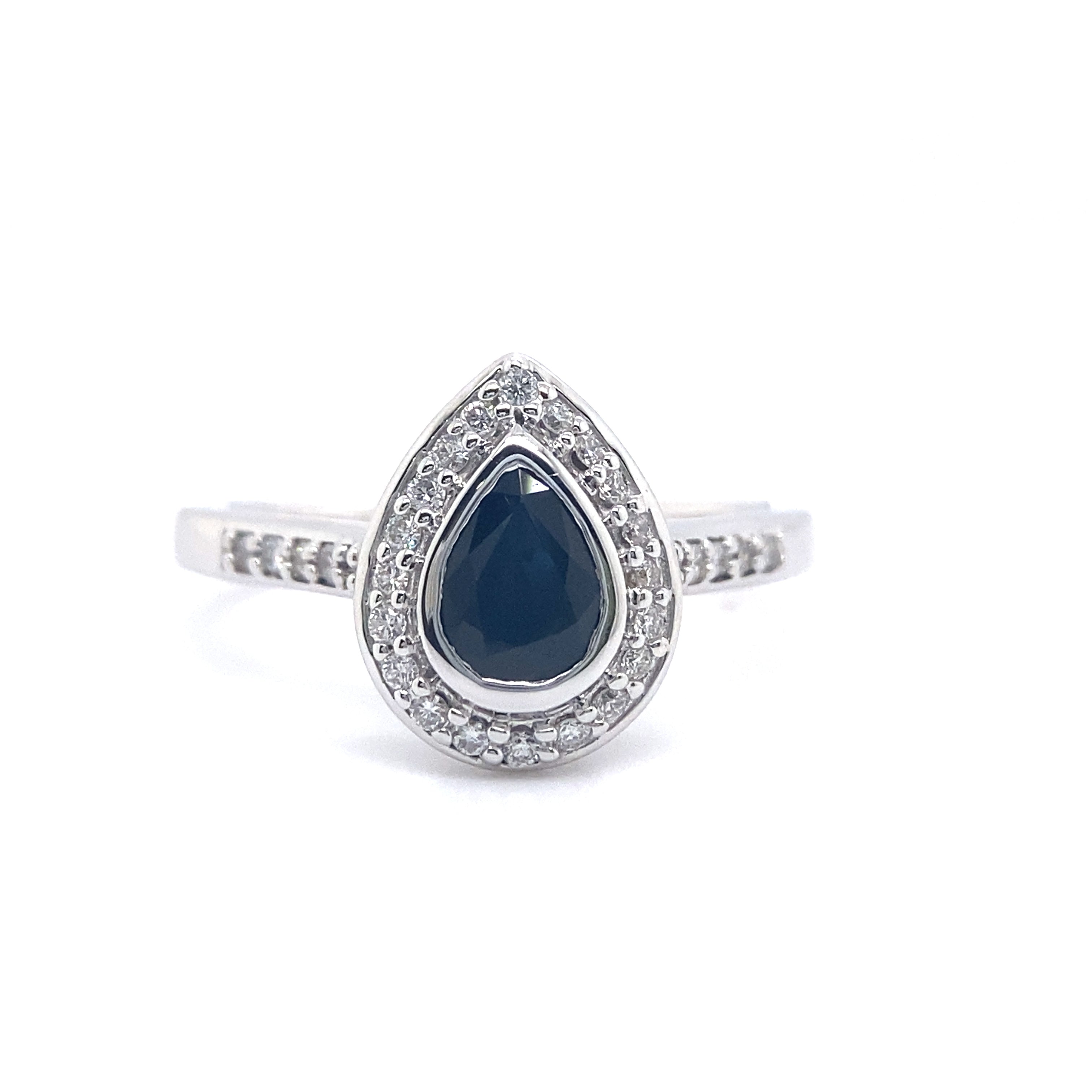 18ct white gold natural sapphire and diamond ring.