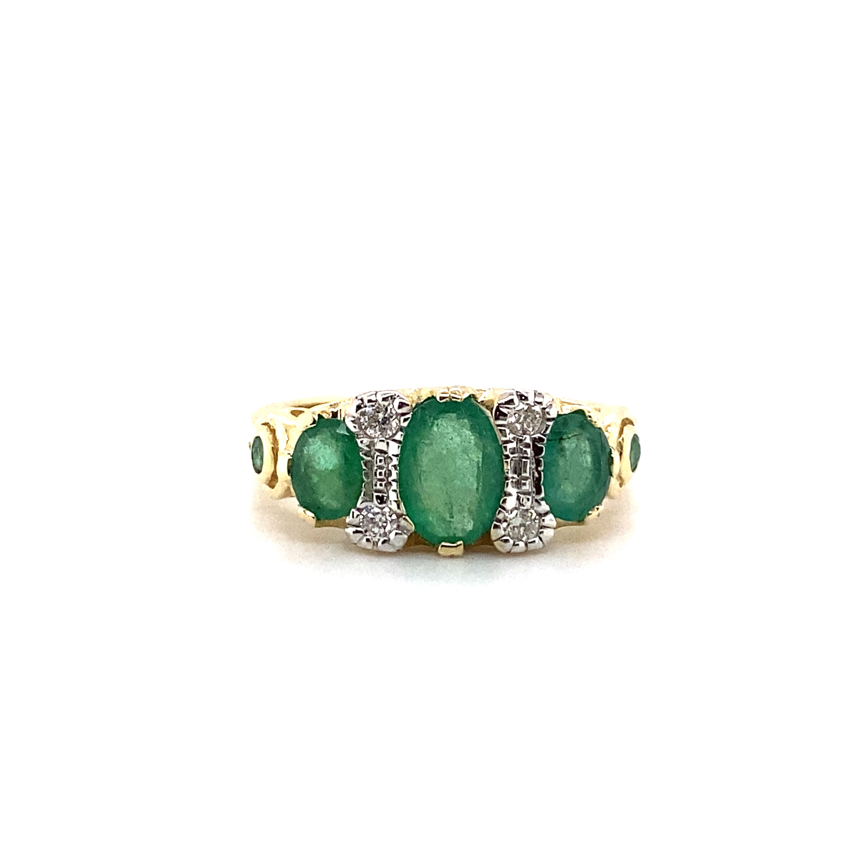 9ct Yellow Gold Emerald and Diamond Ring