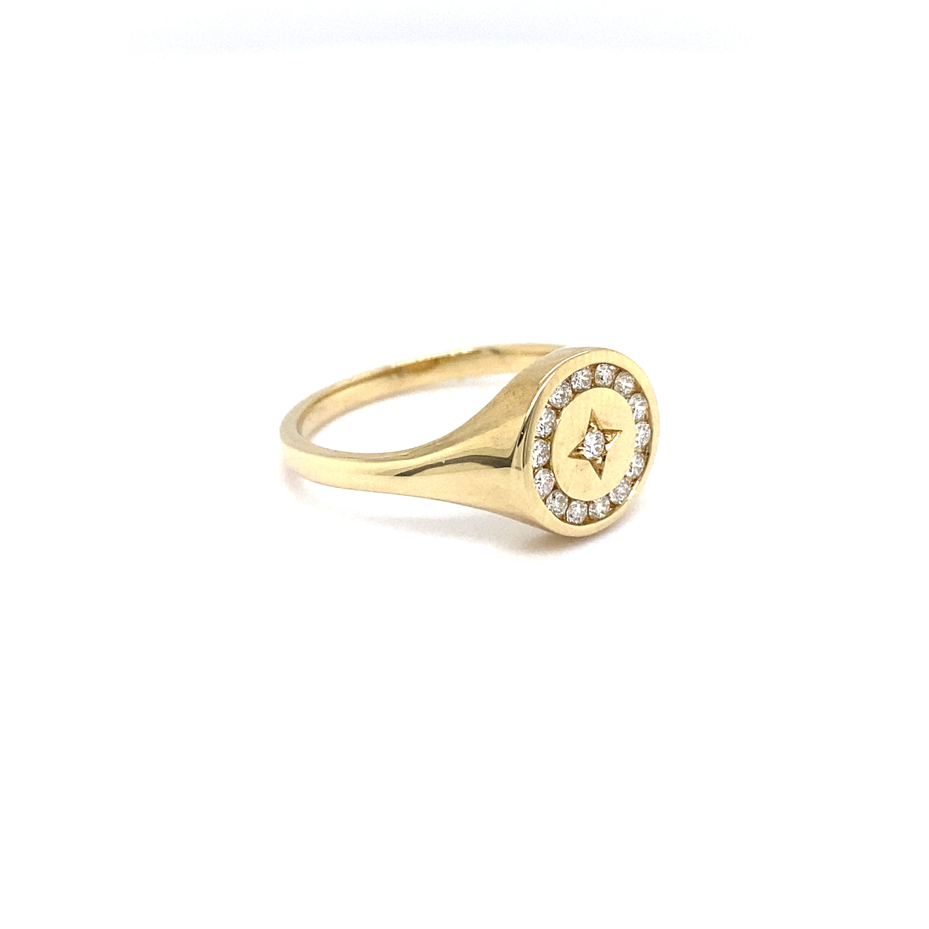 9ct yellow gold diamond signet ring.