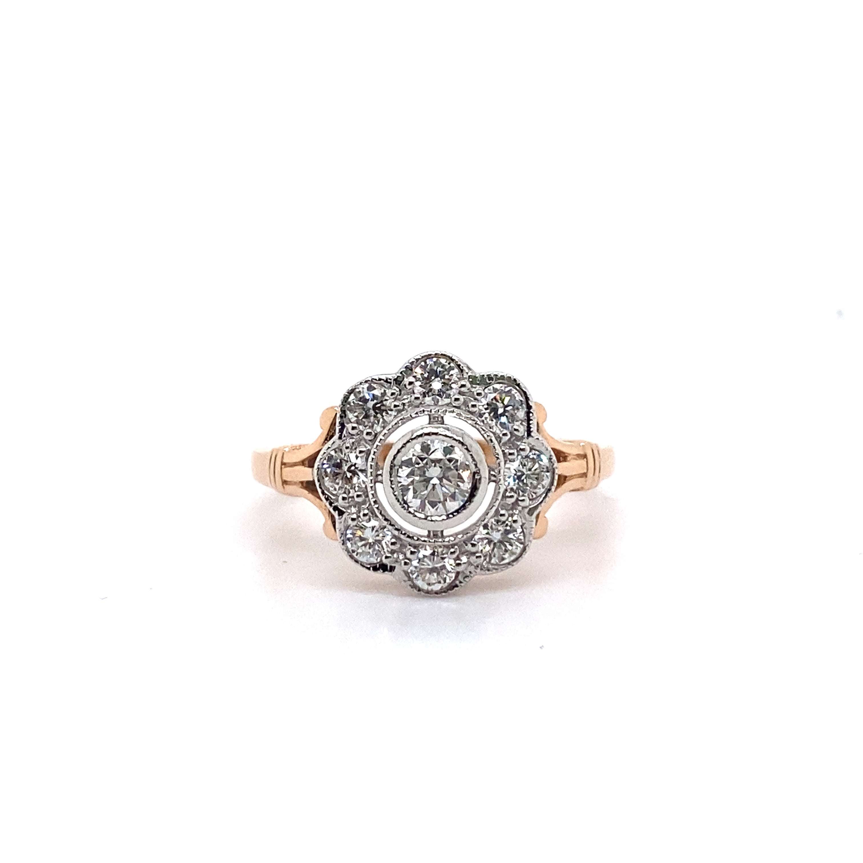 18ct rose gold cluster diamond ring.