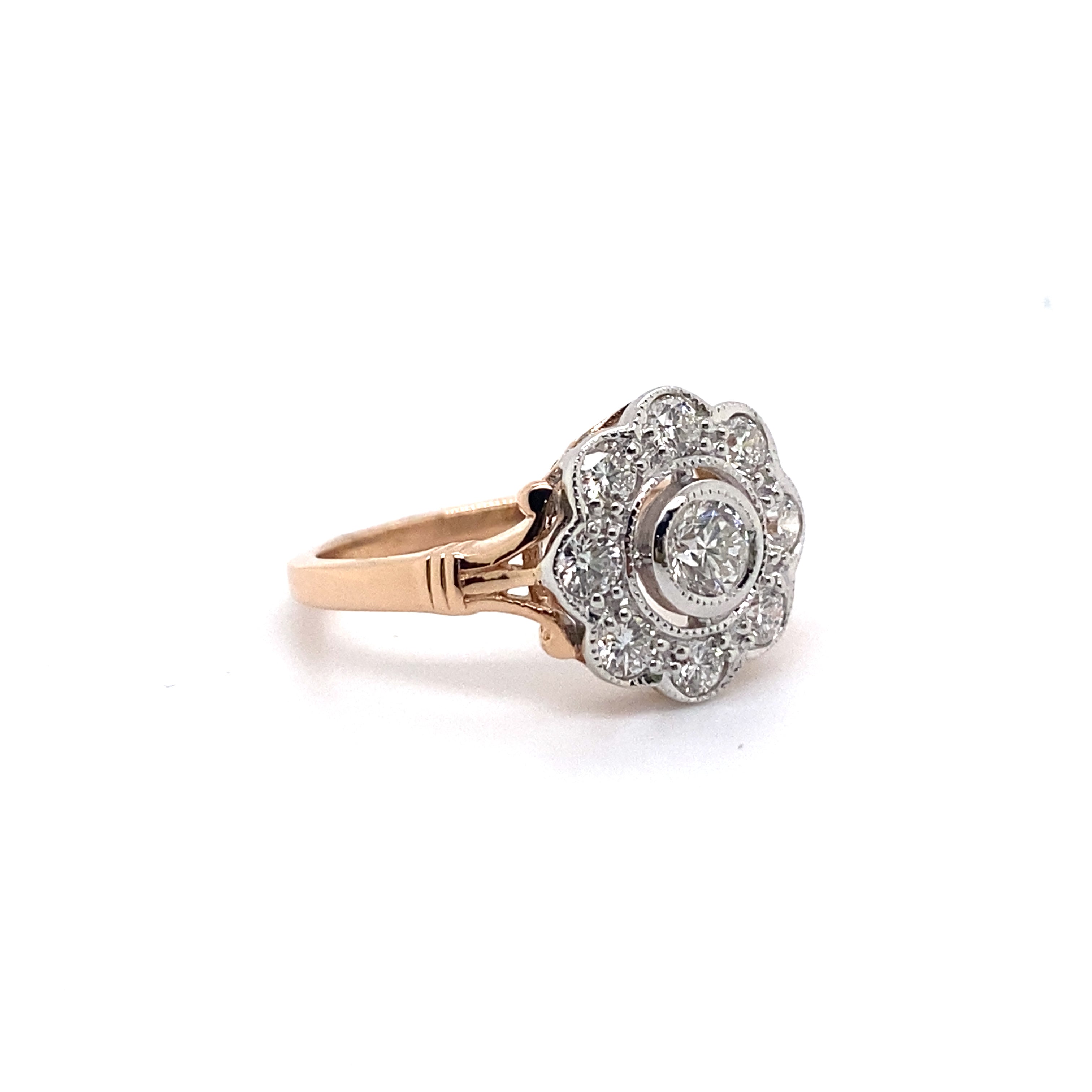18ct rose gold cluster diamond ring.