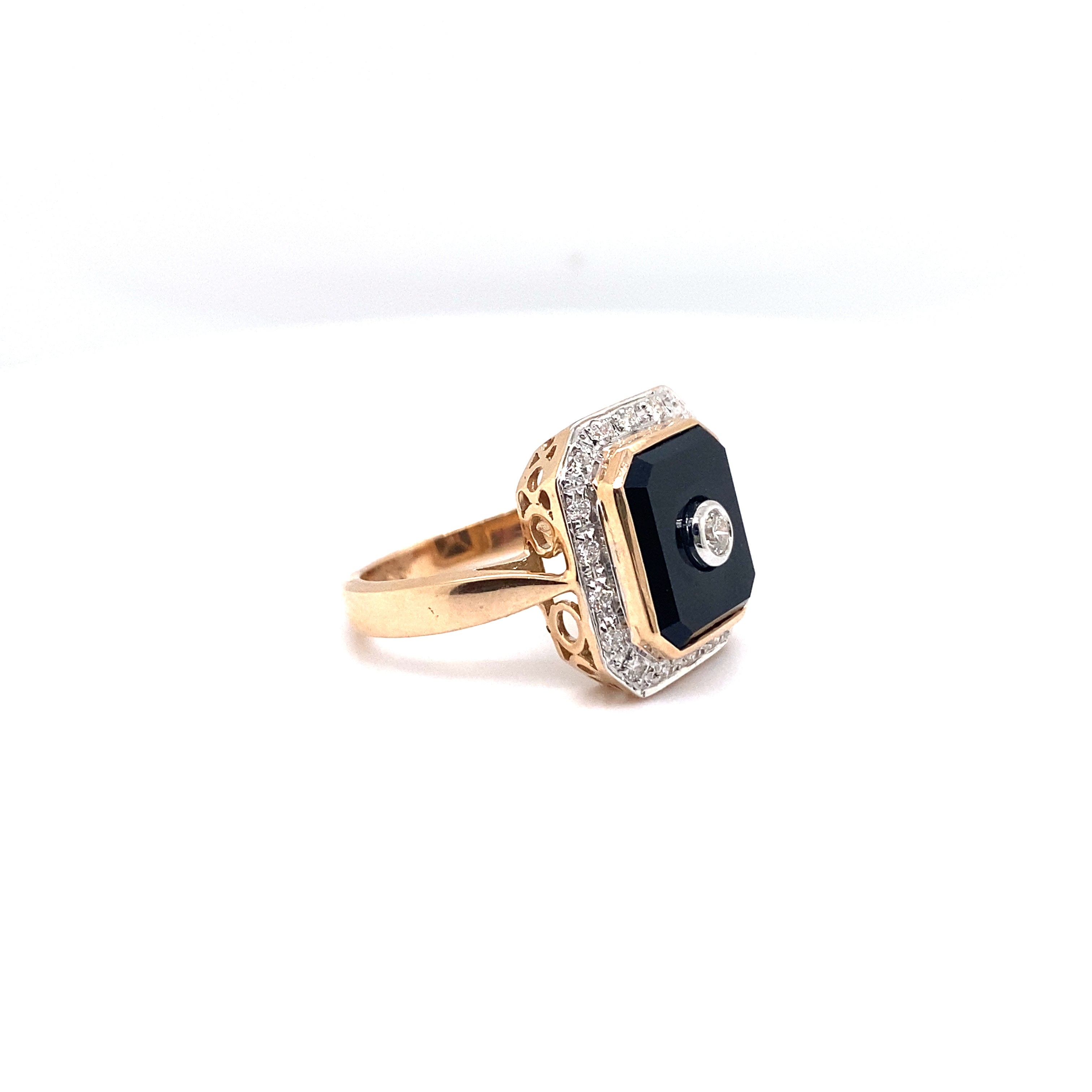 9ct Rose Gold Onyx and Diamond Ring.