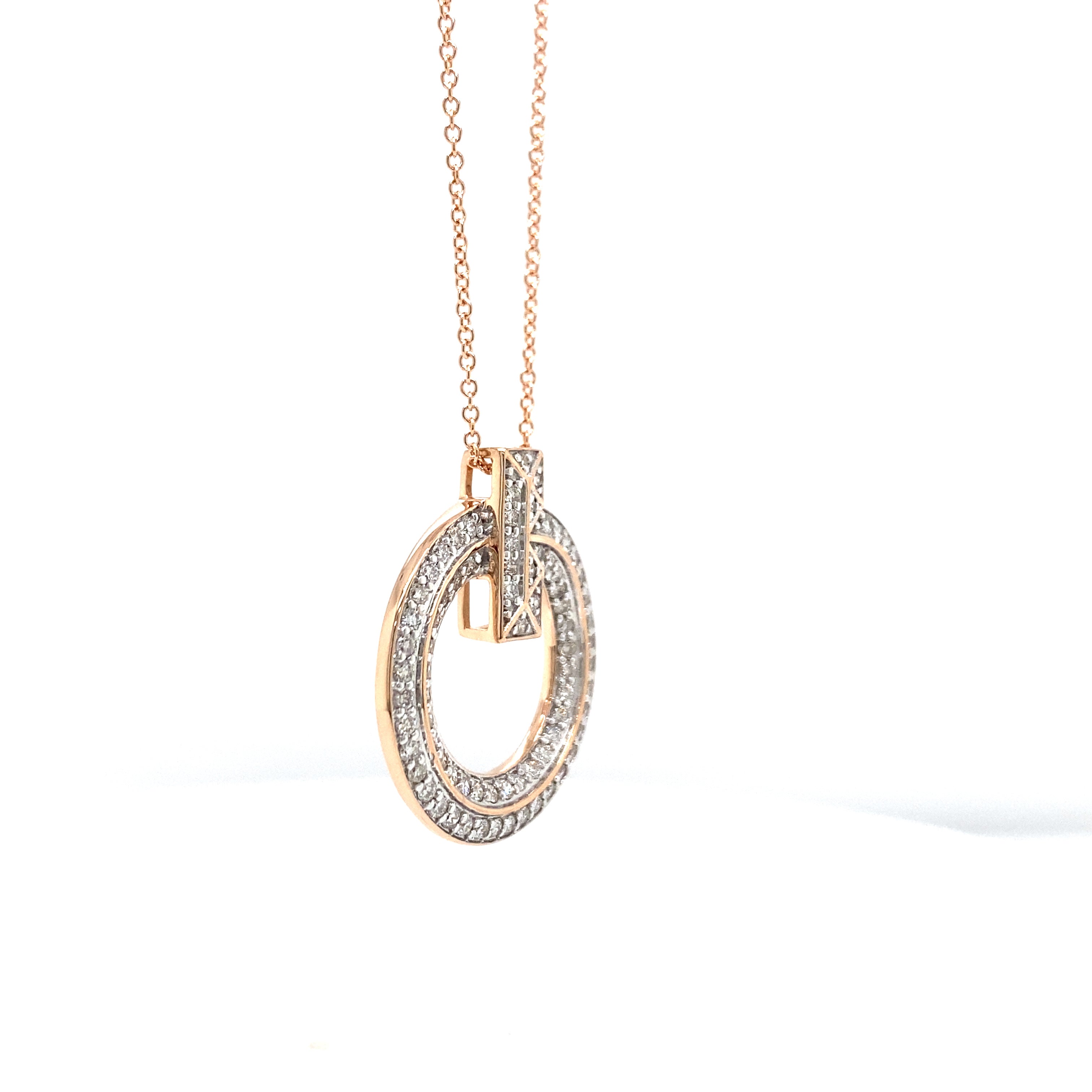 9ct rose gold diamond circle pendant.